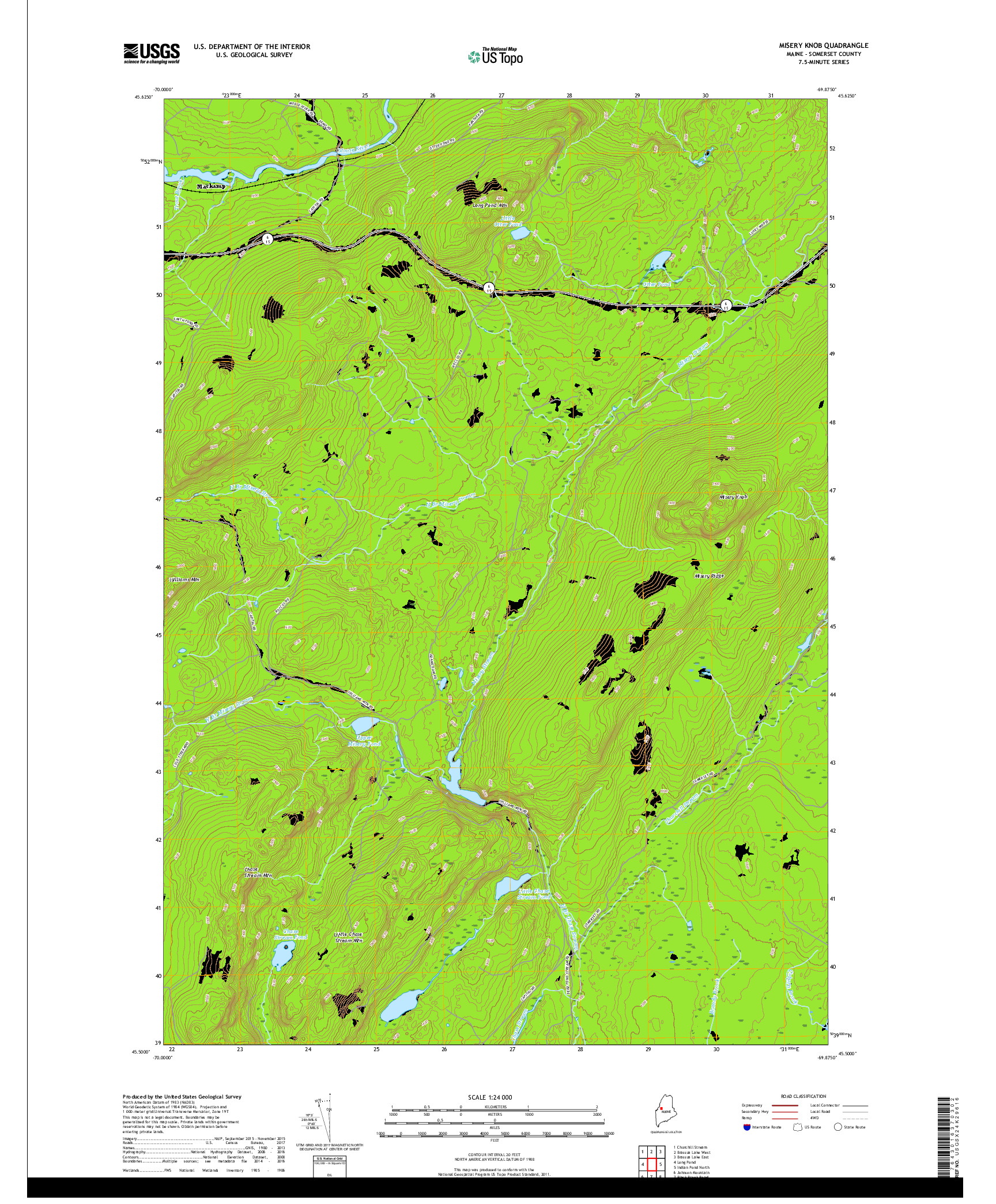 USGS US TOPO 7.5-MINUTE MAP FOR MISERY KNOB, ME 2018