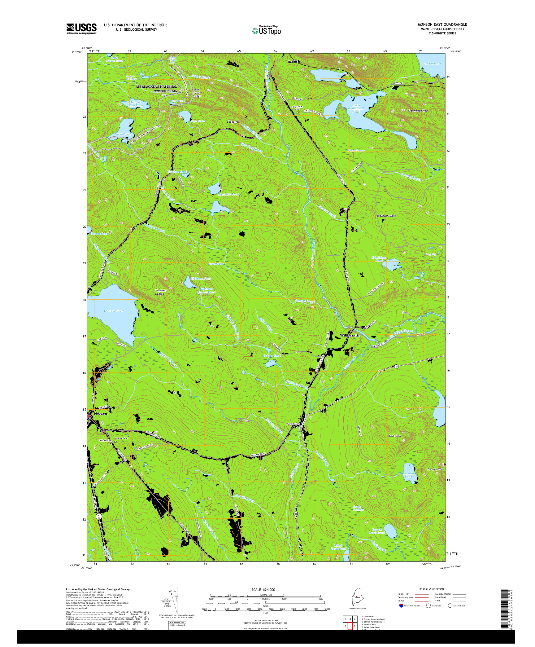 USGS US TOPO 7.5-MINUTE MAP FOR MONSON EAST, ME 2018