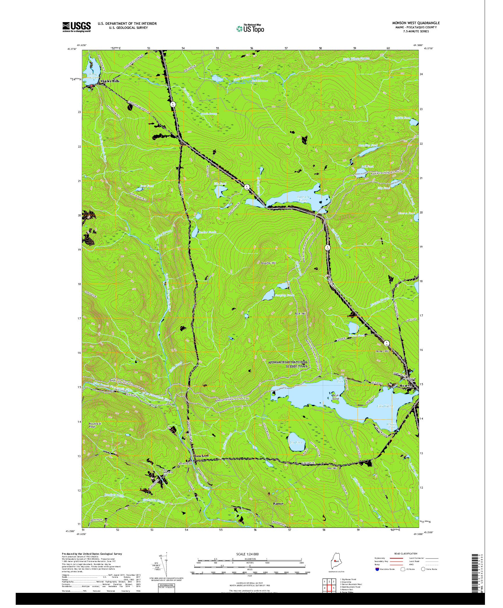 USGS US TOPO 7.5-MINUTE MAP FOR MONSON WEST, ME 2018