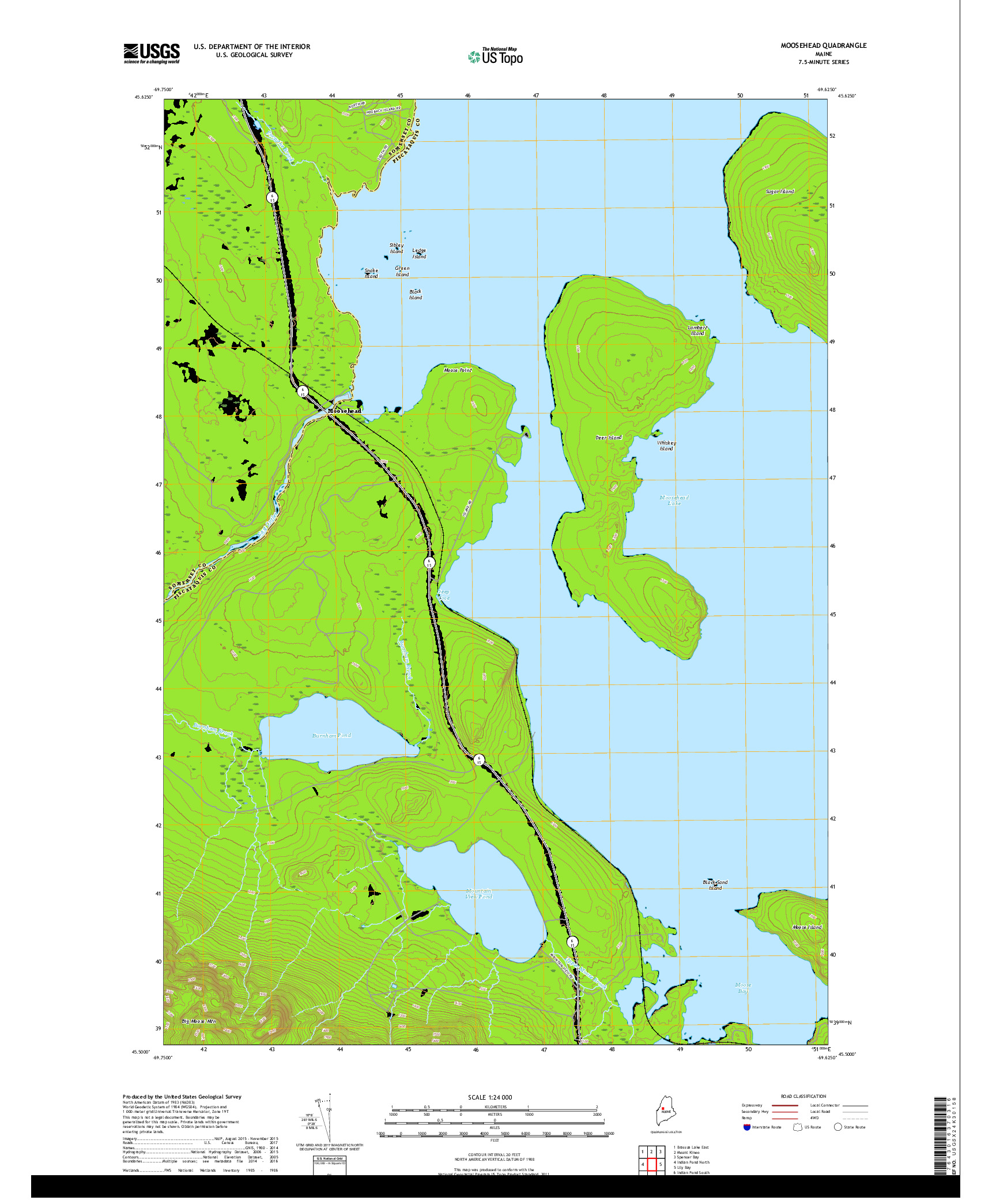 USGS US TOPO 7.5-MINUTE MAP FOR MOOSEHEAD, ME 2018