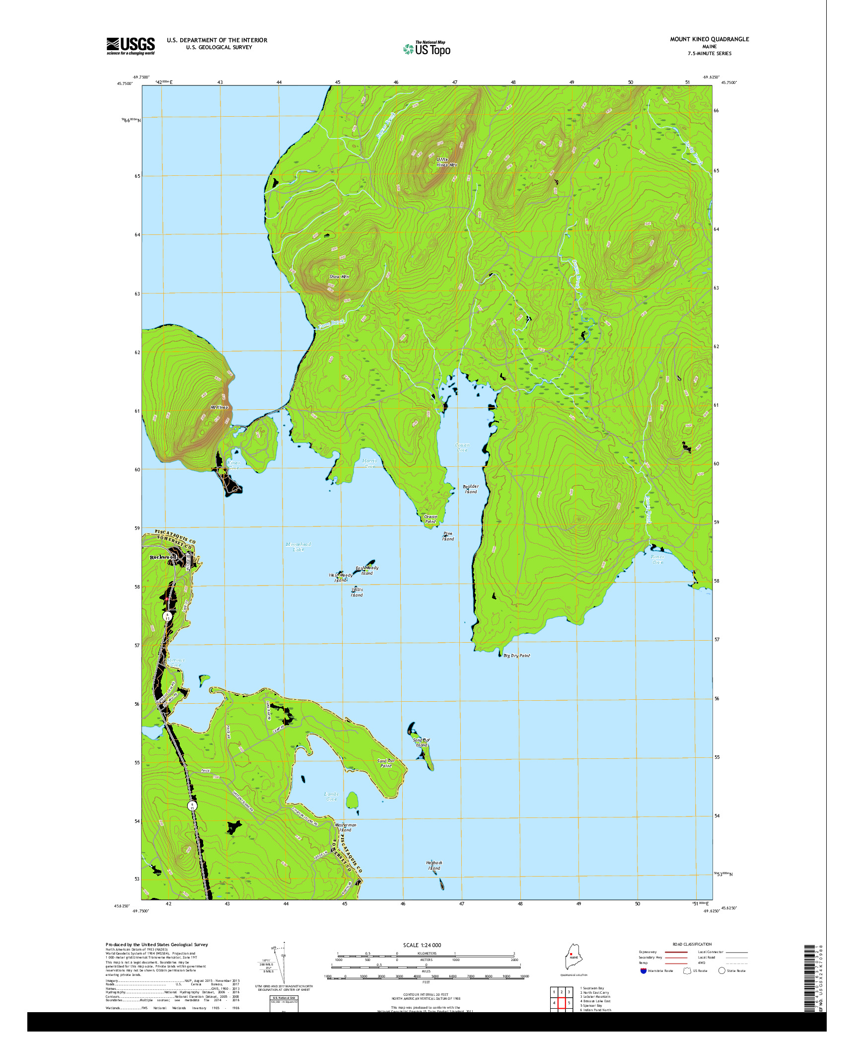 USGS US TOPO 7.5-MINUTE MAP FOR MOUNT KINEO, ME 2018