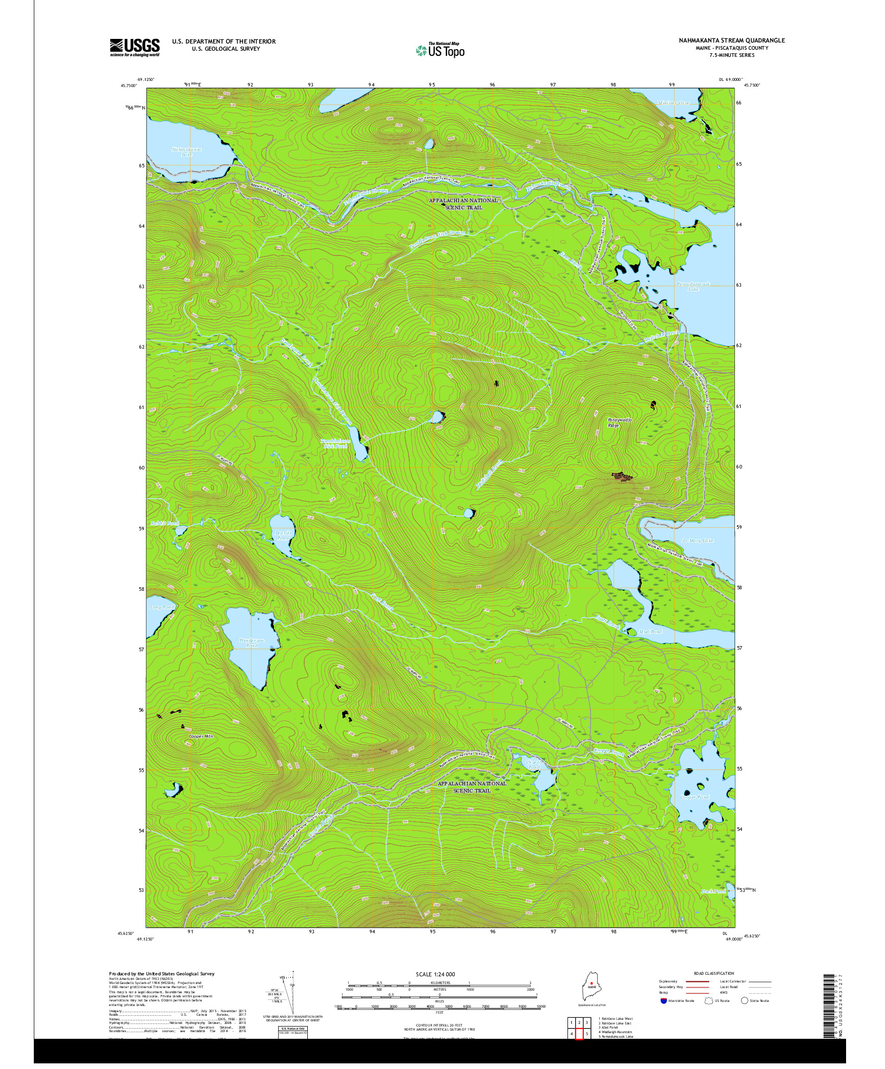 USGS US TOPO 7.5-MINUTE MAP FOR NAHMAKANTA STREAM, ME 2018