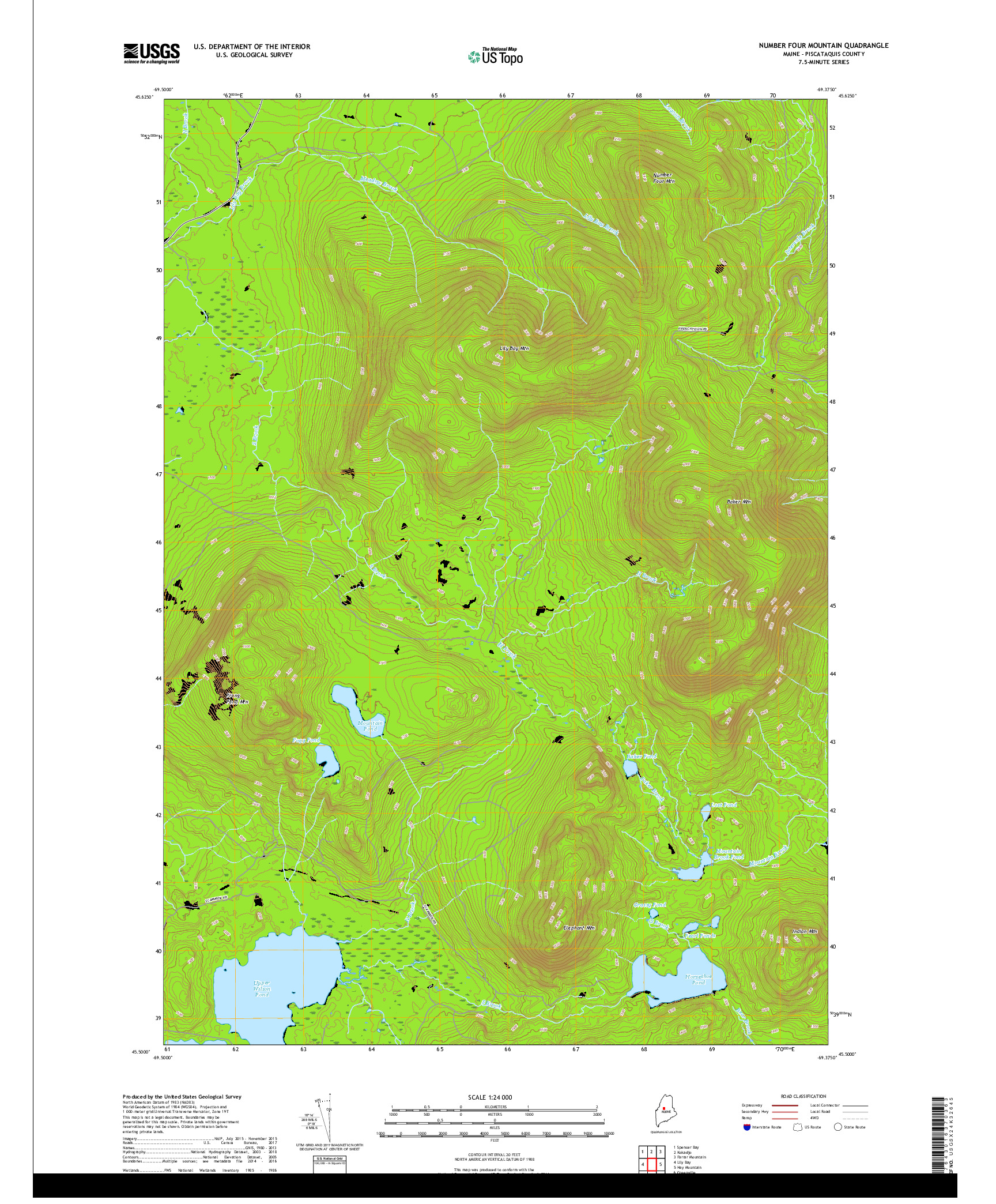 USGS US TOPO 7.5-MINUTE MAP FOR NUMBER FOUR MOUNTAIN, ME 2018