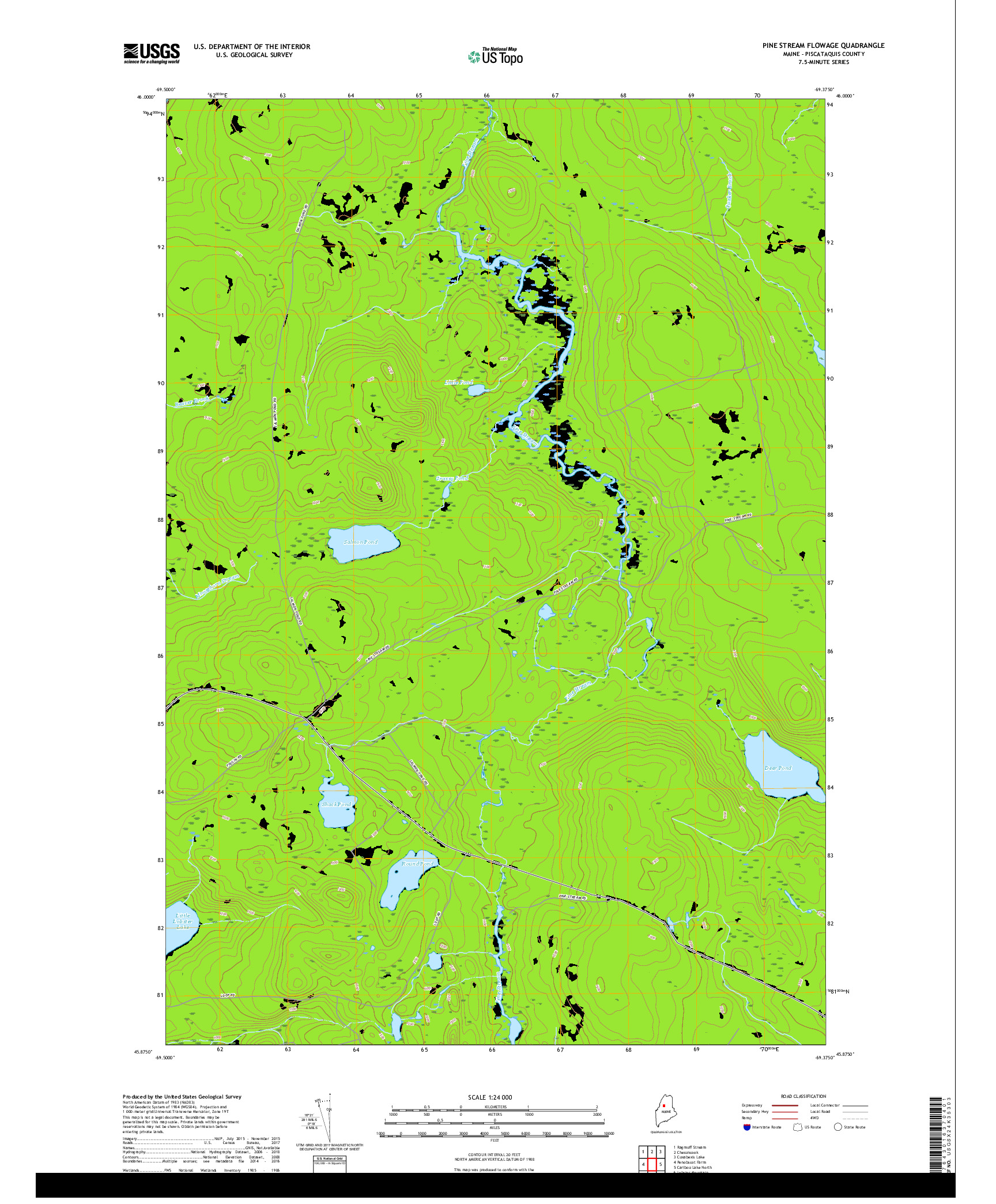 USGS US TOPO 7.5-MINUTE MAP FOR PINE STREAM FLOWAGE, ME 2018