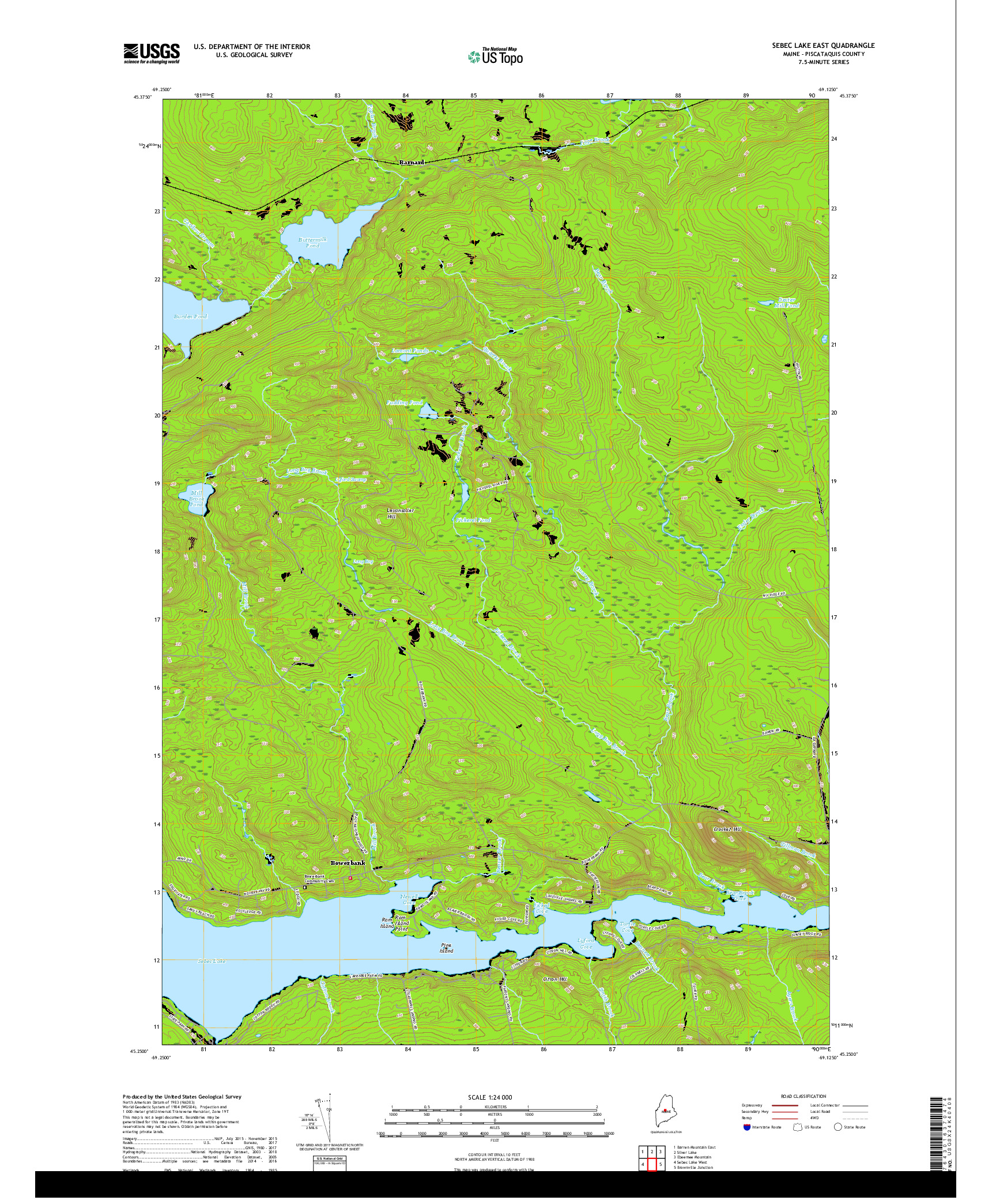 USGS US TOPO 7.5-MINUTE MAP FOR SEBEC LAKE EAST, ME 2018