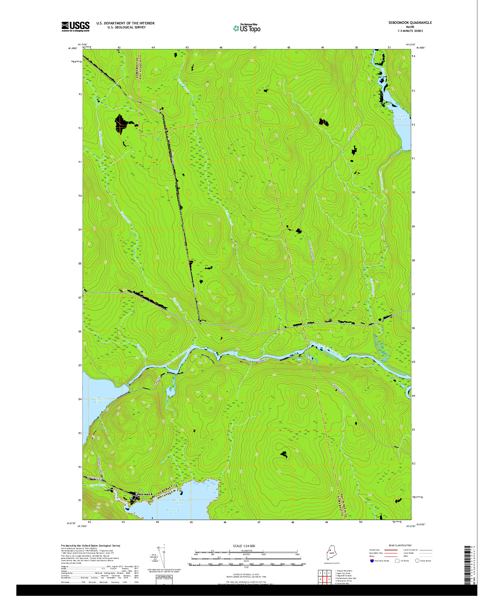 USGS US TOPO 7.5-MINUTE MAP FOR SEBOOMOOK, ME 2018