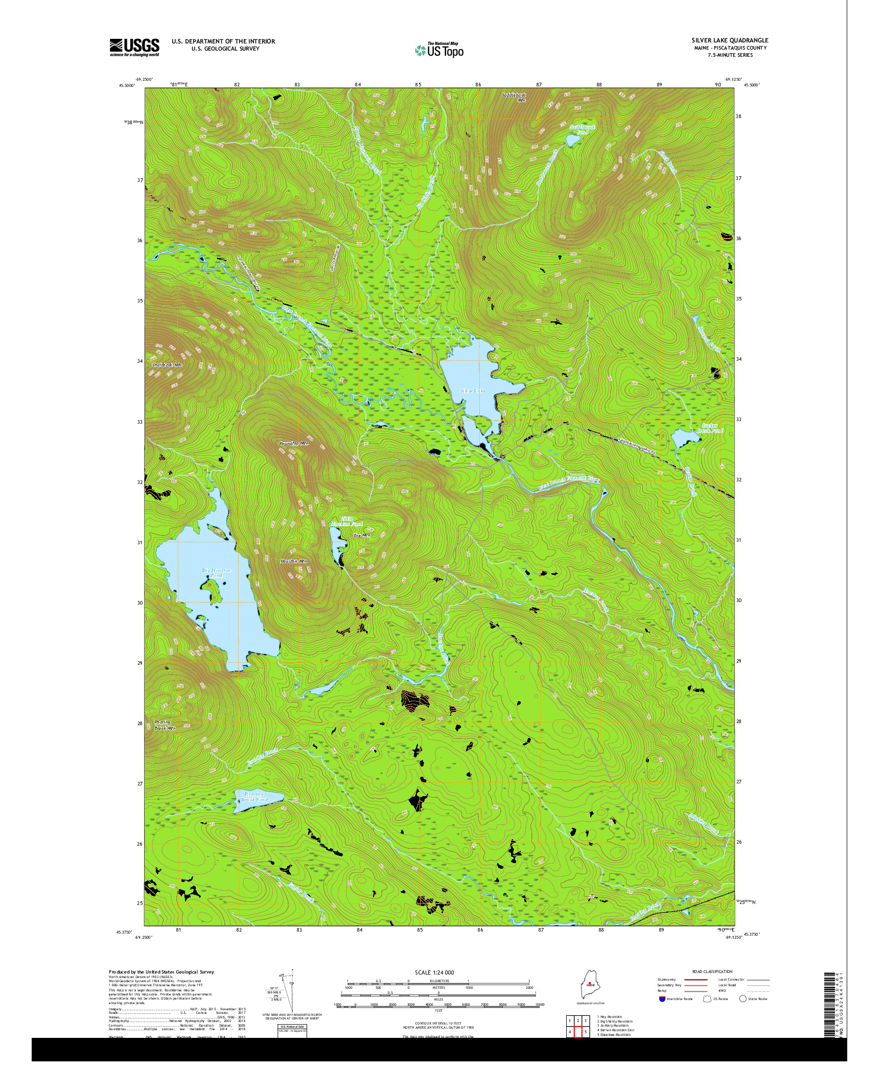 USGS US TOPO 7.5-MINUTE MAP FOR SILVER LAKE, ME 2018