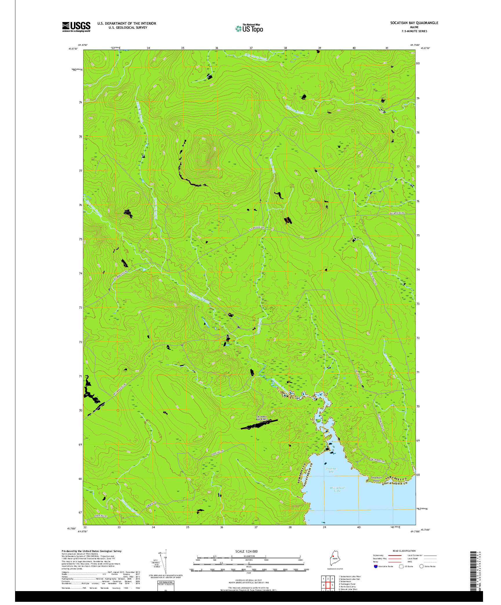 USGS US TOPO 7.5-MINUTE MAP FOR SOCATEAN BAY, ME 2018