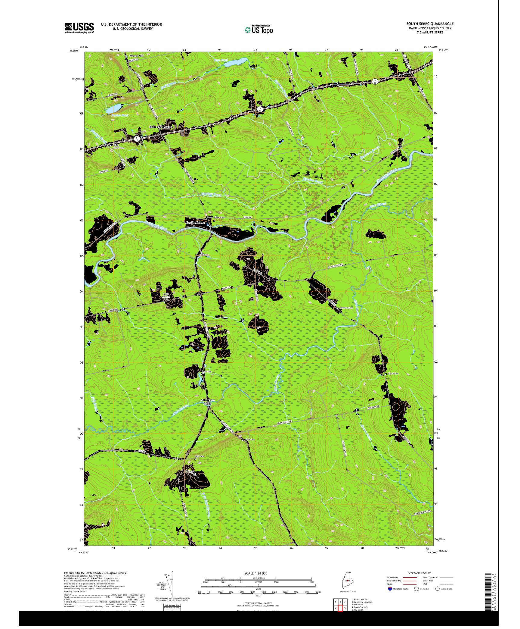 USGS US TOPO 7.5-MINUTE MAP FOR SOUTH SEBEC, ME 2018