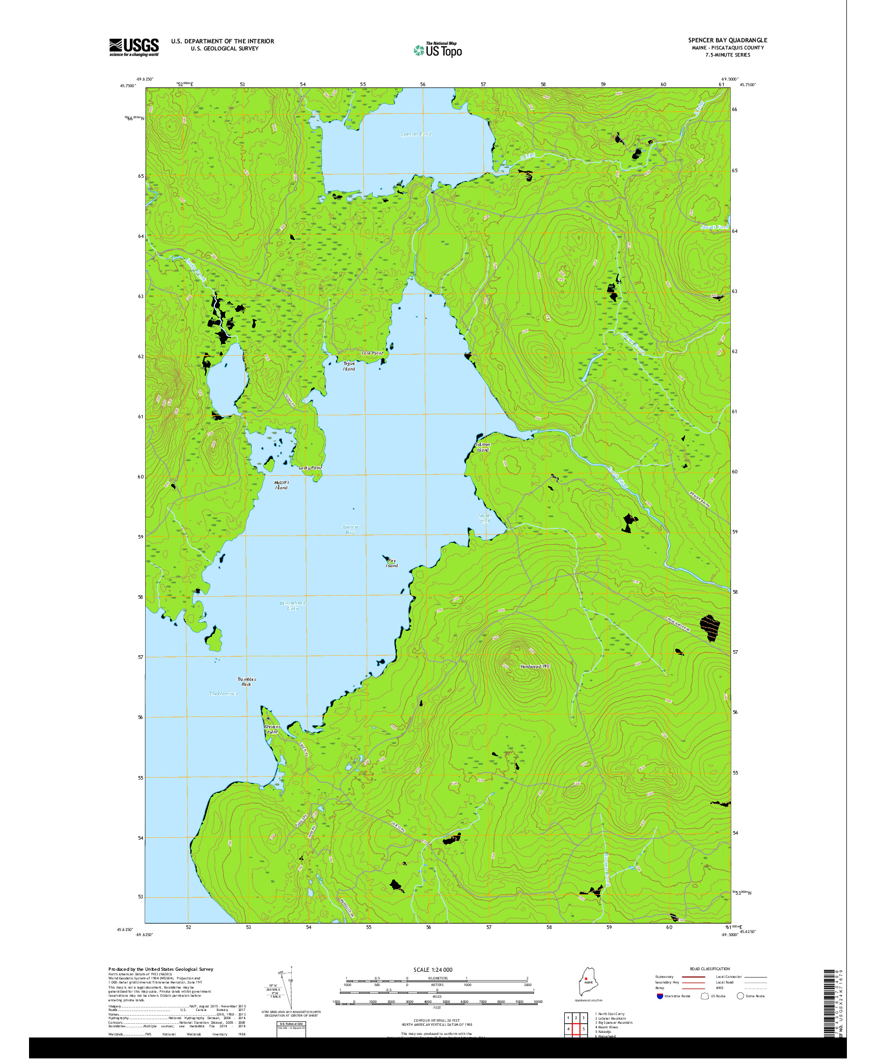 USGS US TOPO 7.5-MINUTE MAP FOR SPENCER BAY, ME 2018