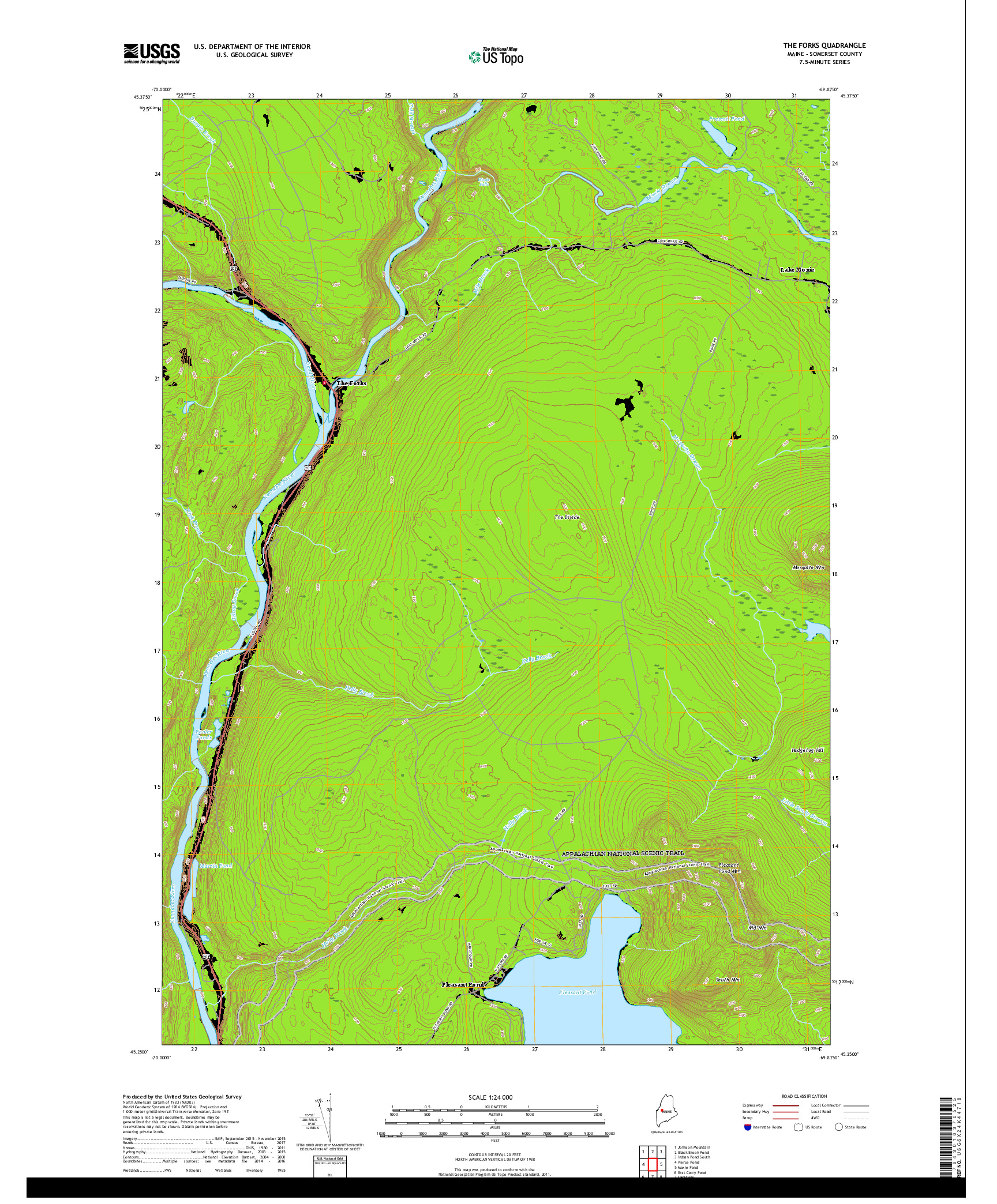 USGS US TOPO 7.5-MINUTE MAP FOR THE FORKS, ME 2018