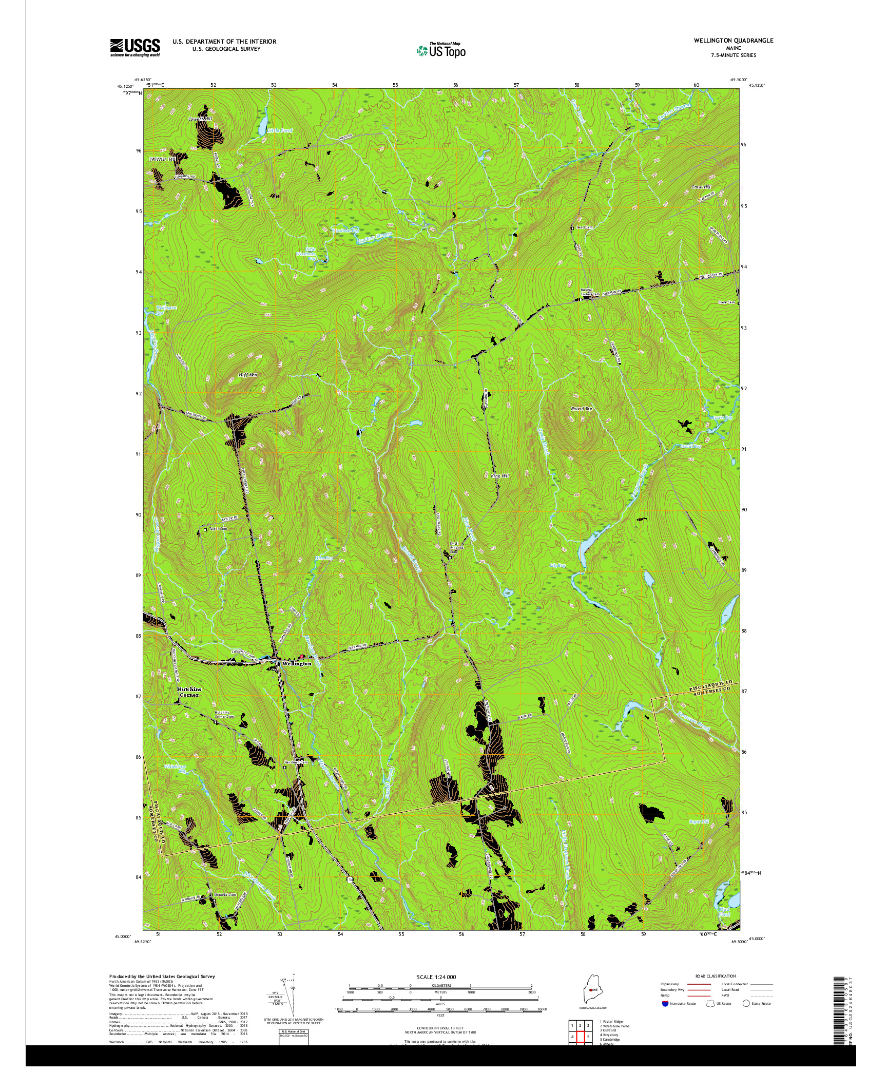 USGS US TOPO 7.5-MINUTE MAP FOR WELLINGTON, ME 2018