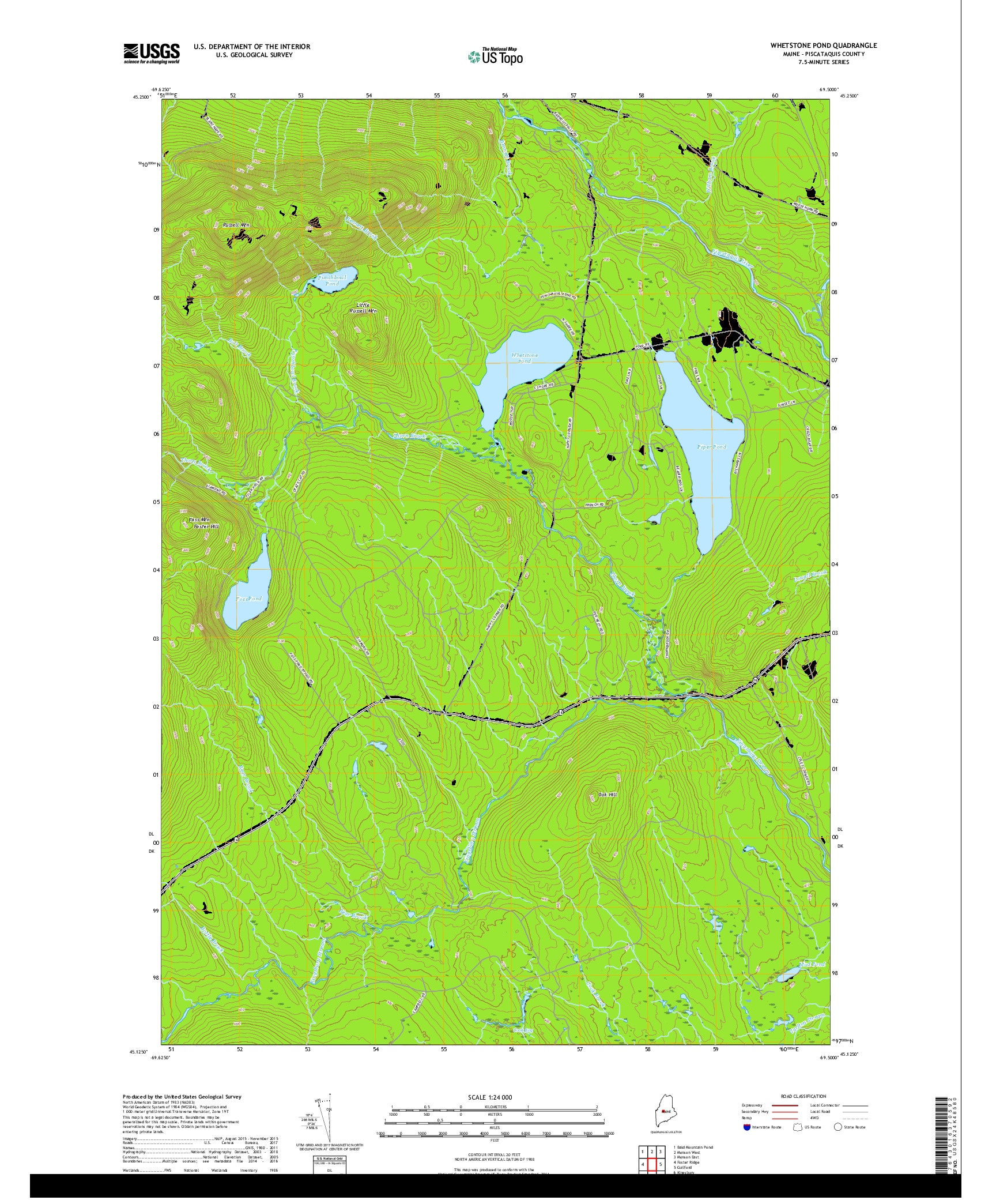 USGS US TOPO 7.5-MINUTE MAP FOR WHETSTONE POND, ME 2018