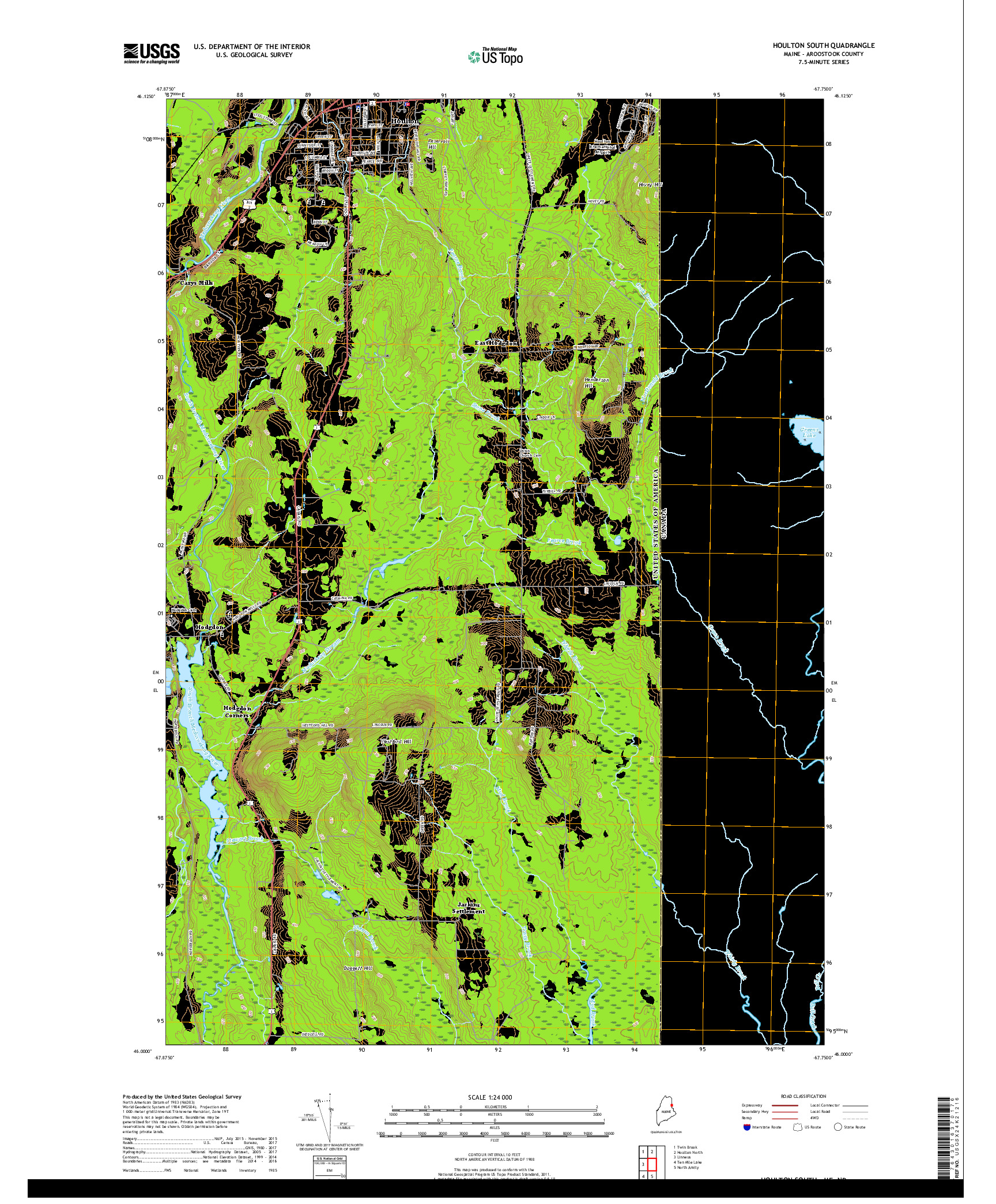 USGS US TOPO 7.5-MINUTE MAP FOR HOULTON SOUTH, ME,NB 2018