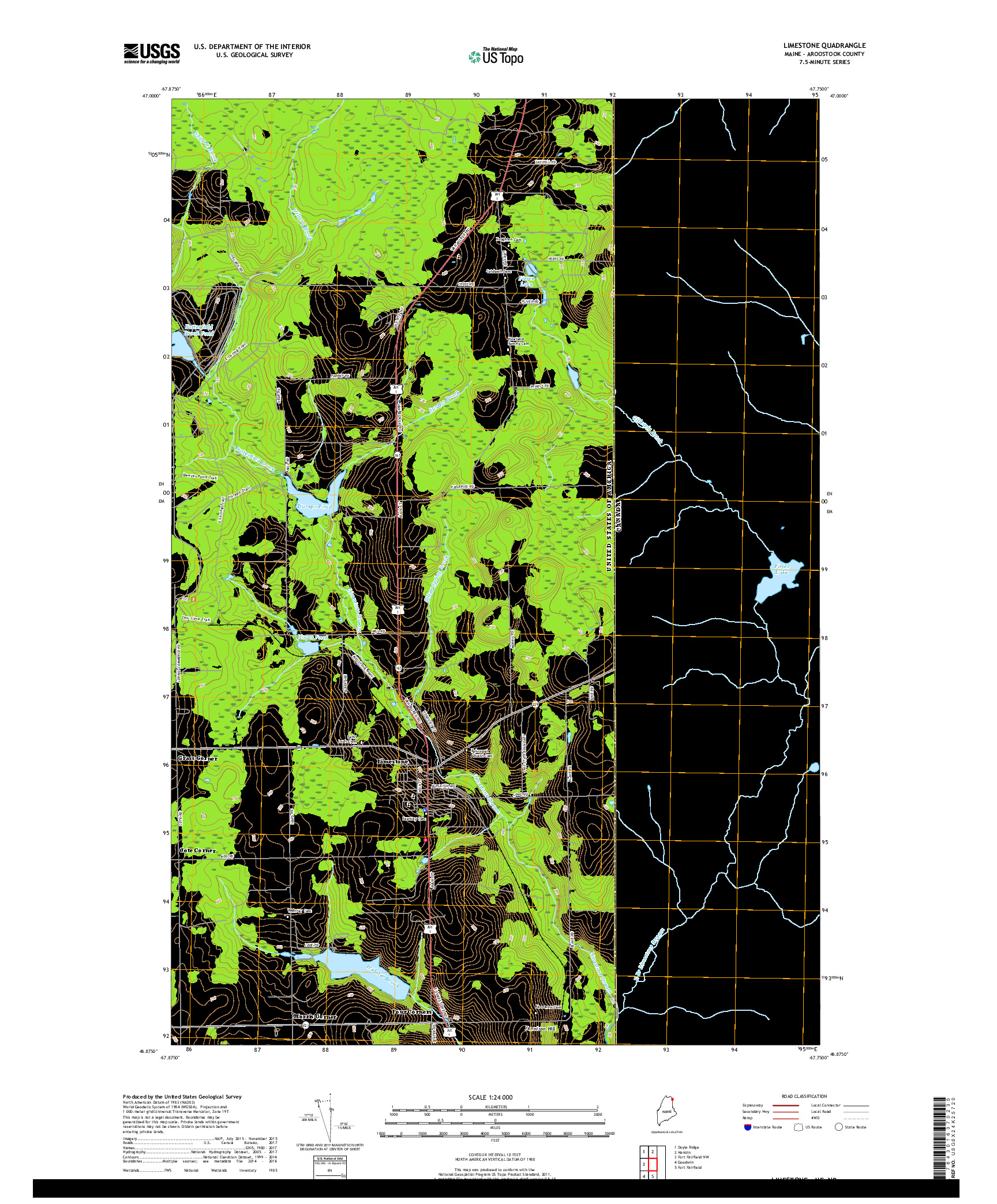 USGS US TOPO 7.5-MINUTE MAP FOR LIMESTONE, ME,NB 2018