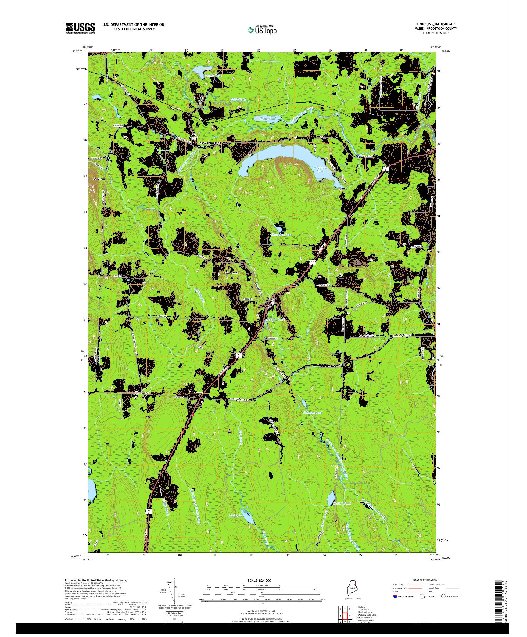 USGS US TOPO 7.5-MINUTE MAP FOR LINNEUS, ME 2018