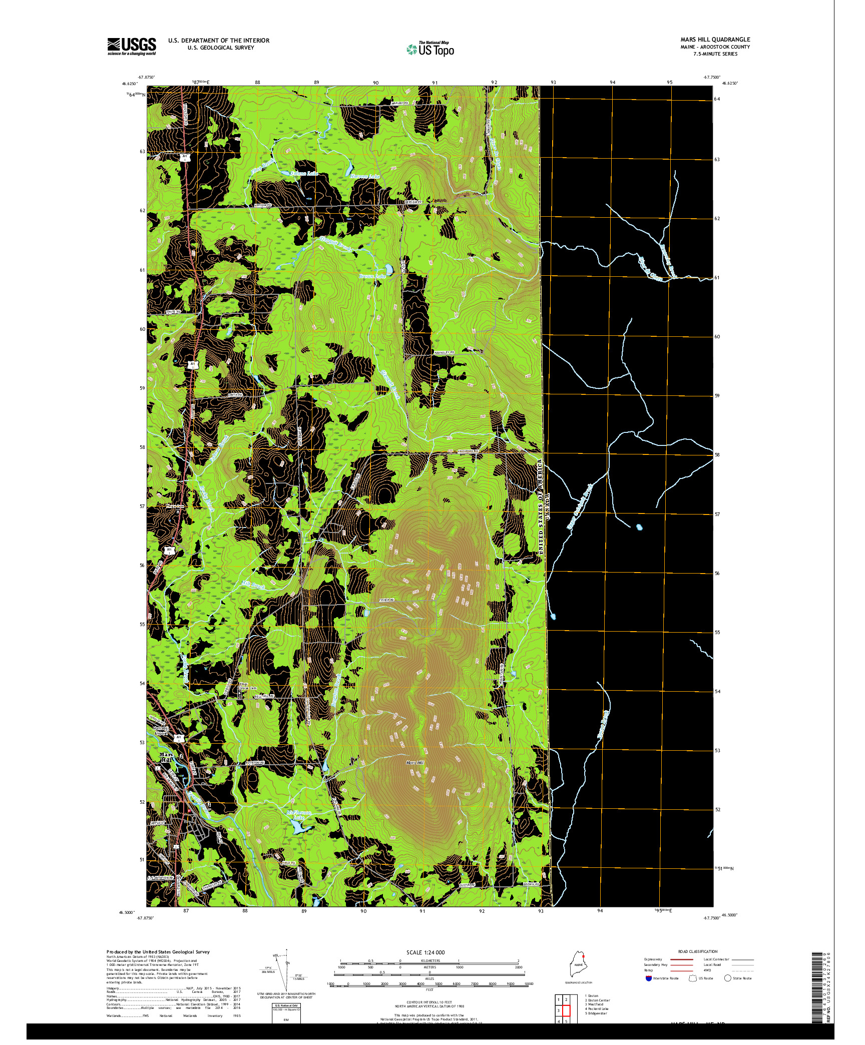 USGS US TOPO 7.5-MINUTE MAP FOR MARS HILL, ME,NB 2018