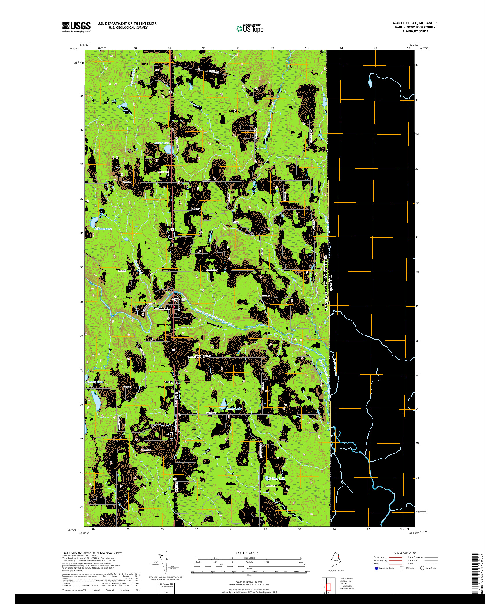 USGS US TOPO 7.5-MINUTE MAP FOR MONTICELLO, ME,NB 2018