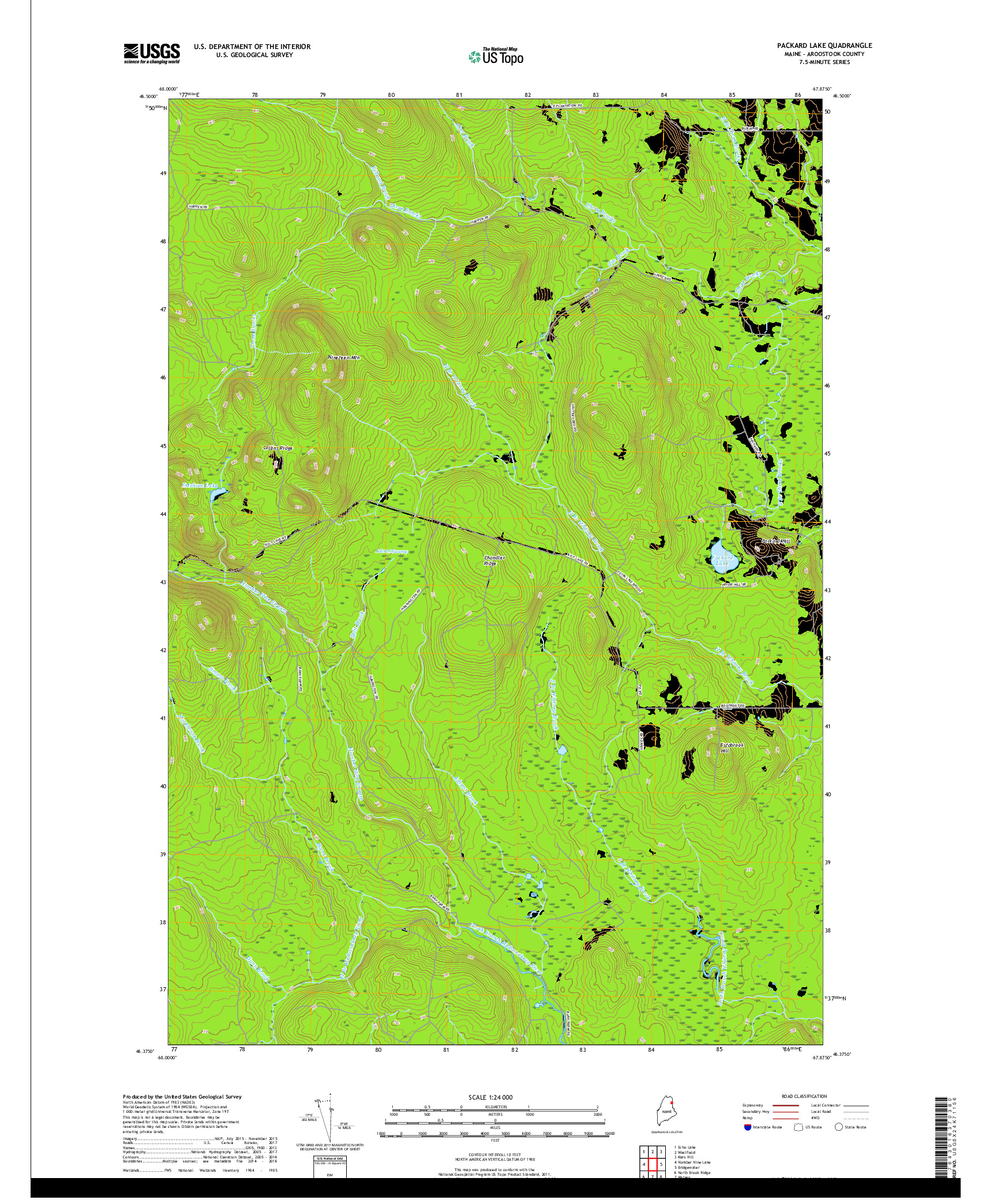 USGS US TOPO 7.5-MINUTE MAP FOR PACKARD LAKE, ME 2018