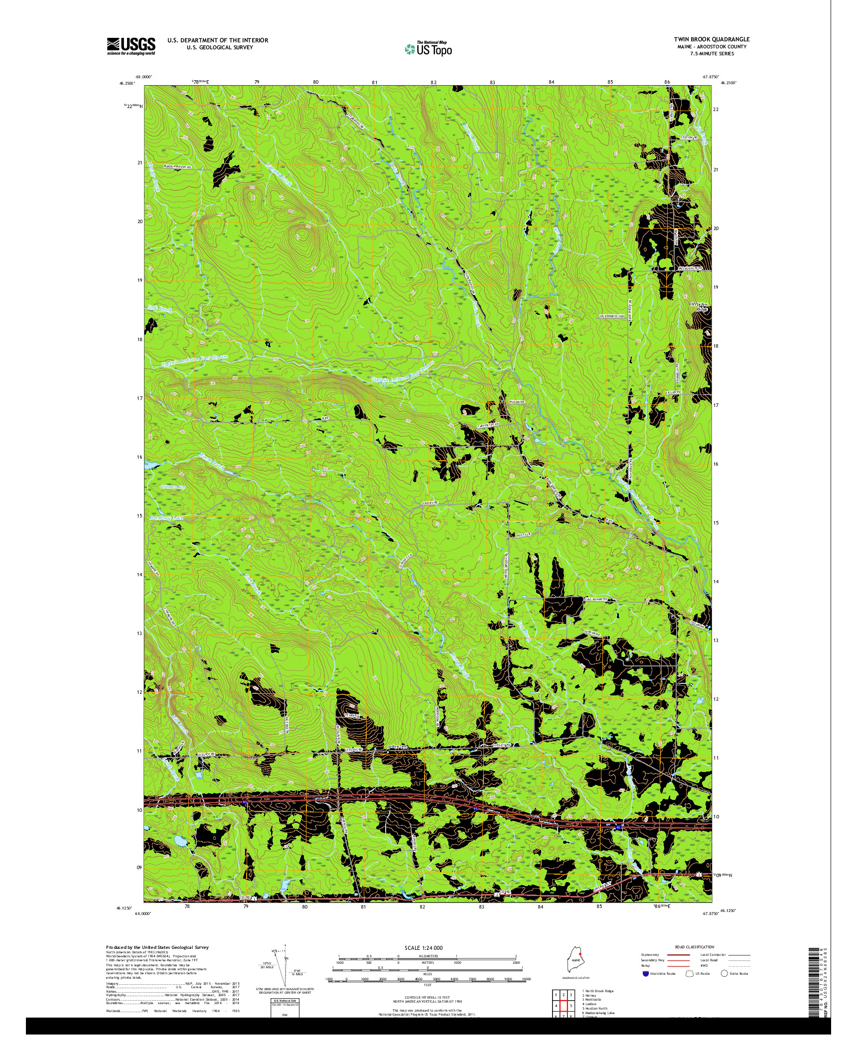 USGS US TOPO 7.5-MINUTE MAP FOR TWIN BROOK, ME 2018