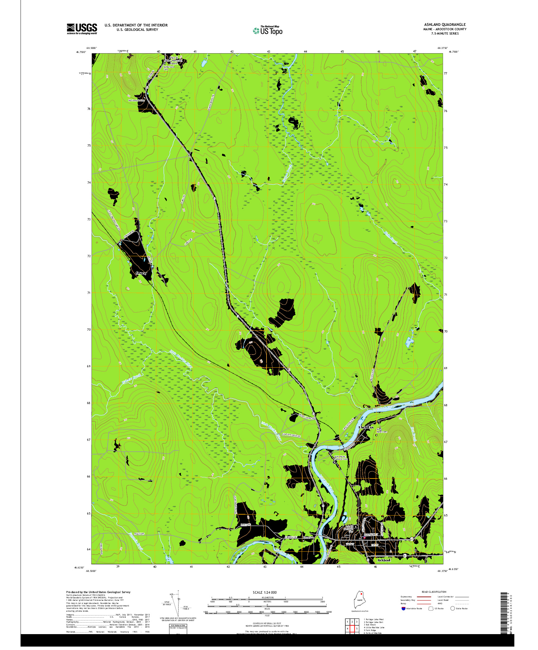 USGS US TOPO 7.5-MINUTE MAP FOR ASHLAND, ME 2018