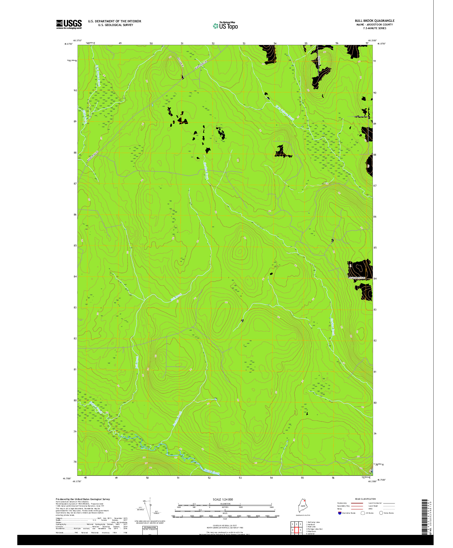 USGS US TOPO 7.5-MINUTE MAP FOR BULL BROOK, ME 2018