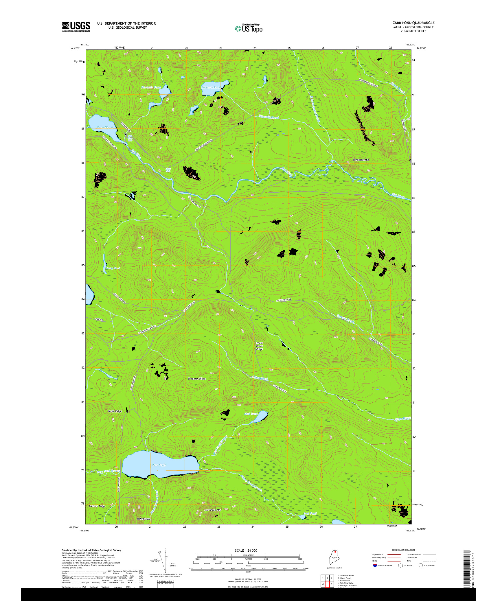 USGS US TOPO 7.5-MINUTE MAP FOR CARR POND, ME 2018