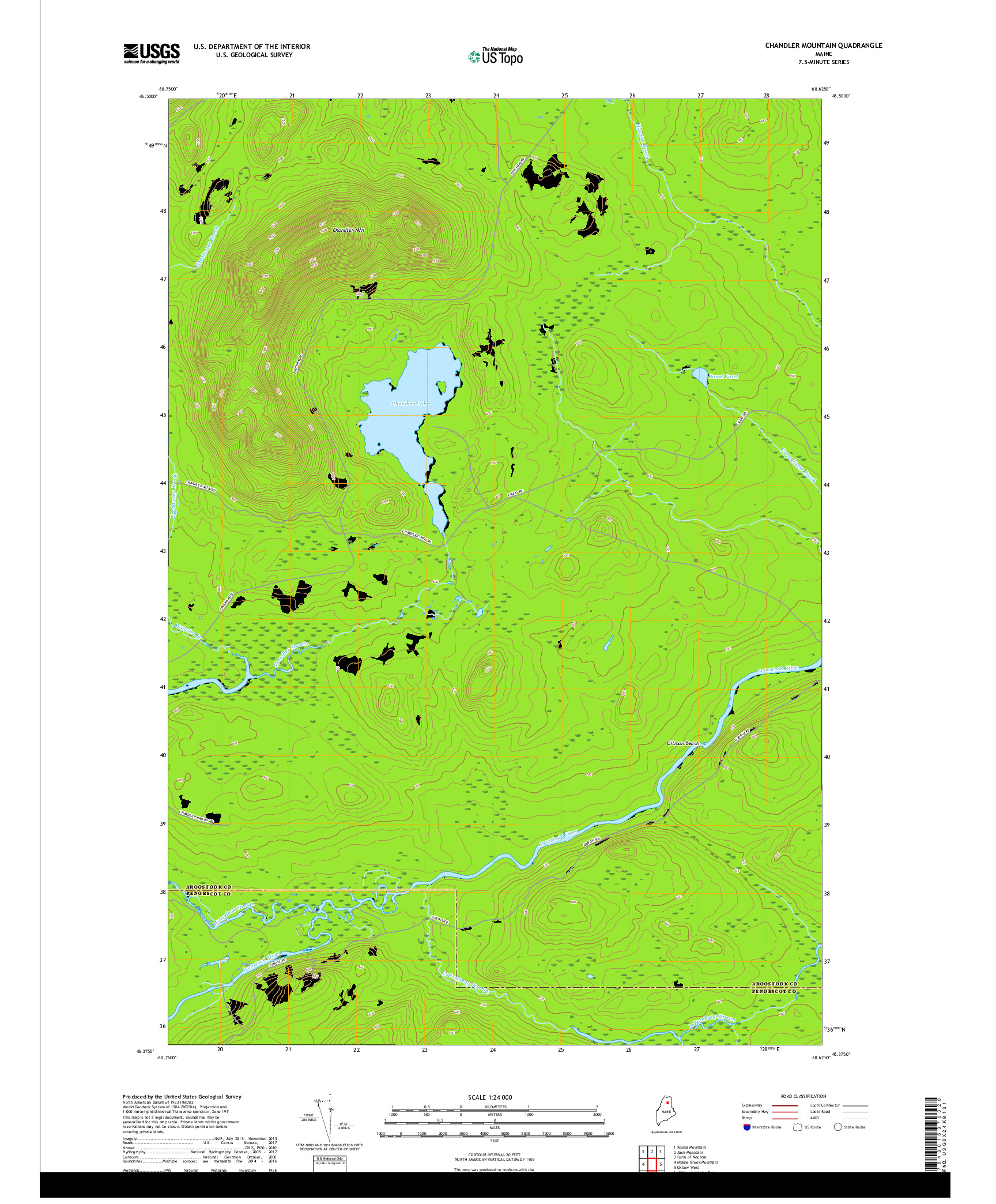 USGS US TOPO 7.5-MINUTE MAP FOR CHANDLER MOUNTAIN, ME 2018