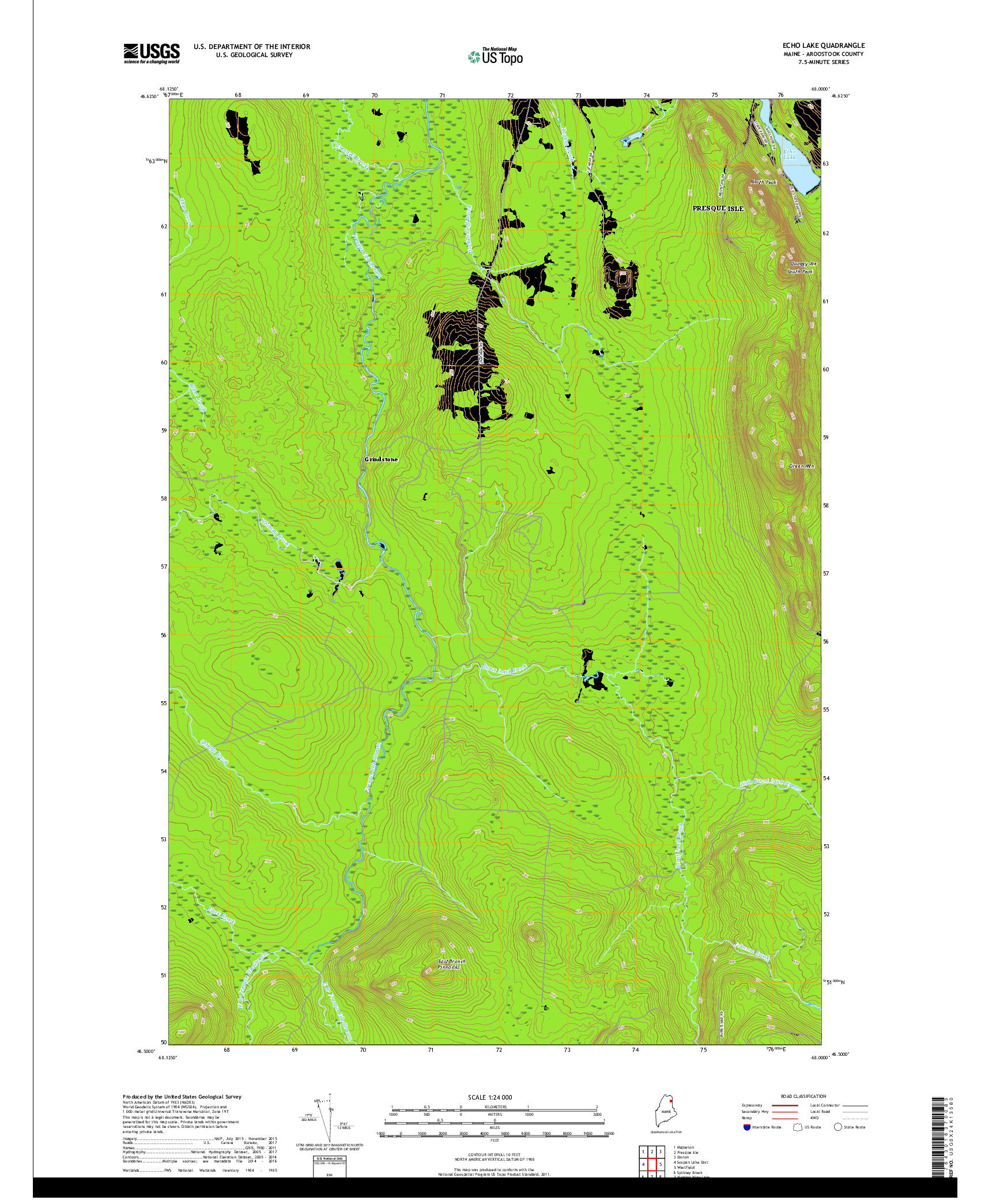 USGS US TOPO 7.5-MINUTE MAP FOR ECHO LAKE, ME 2018