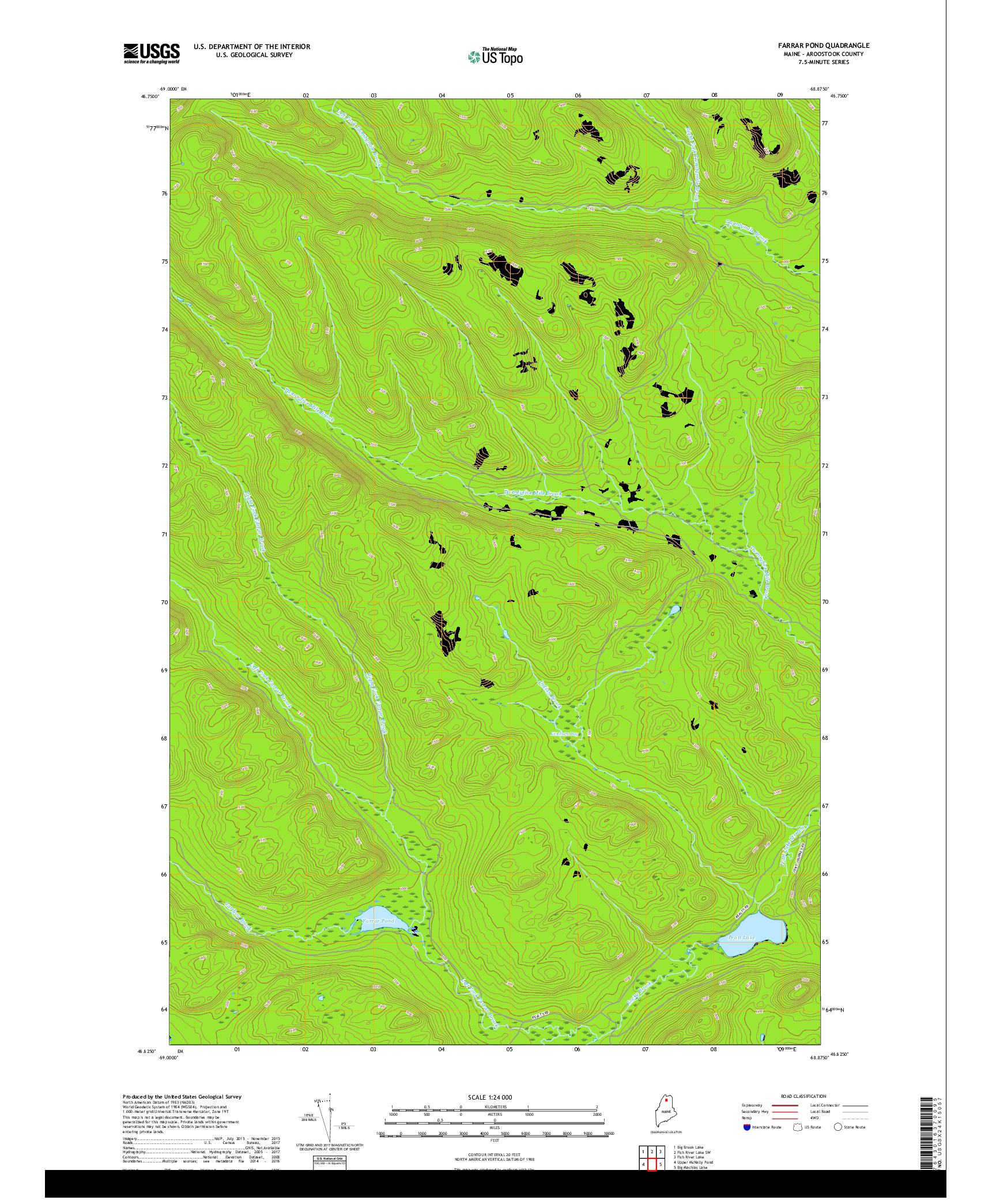 USGS US TOPO 7.5-MINUTE MAP FOR FARRAR POND, ME 2018