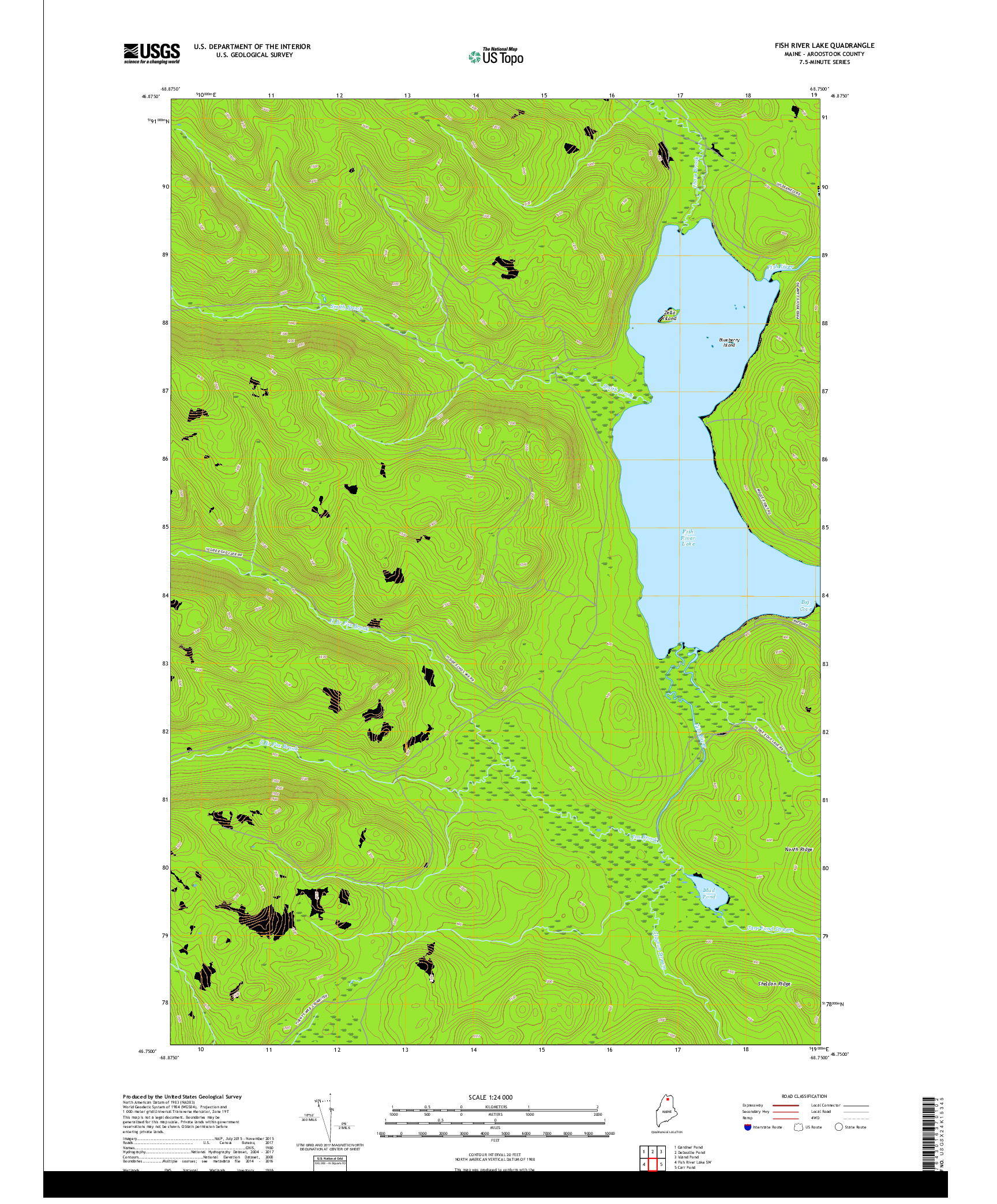 USGS US TOPO 7.5-MINUTE MAP FOR FISH RIVER LAKE, ME 2018