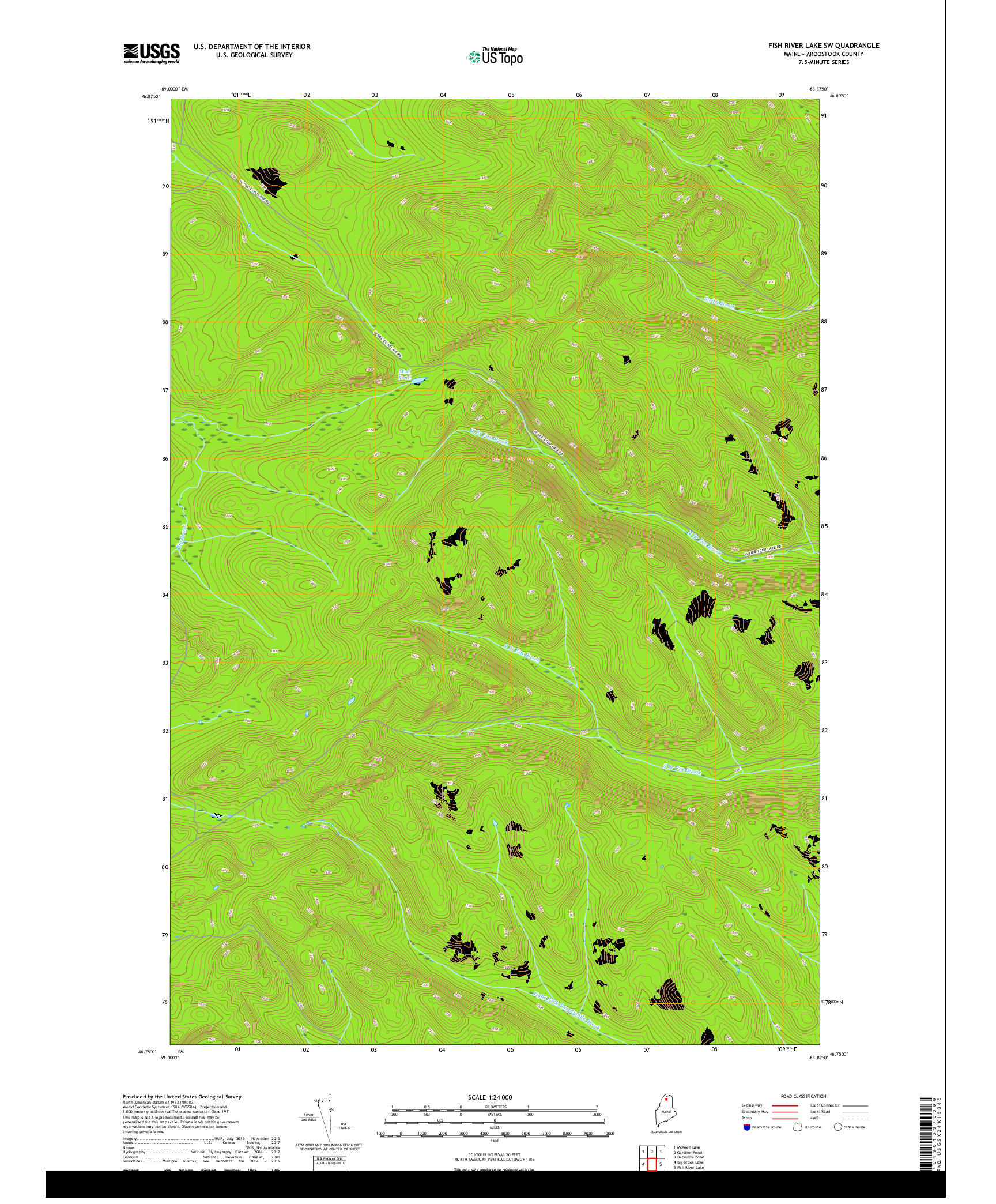 USGS US TOPO 7.5-MINUTE MAP FOR FISH RIVER LAKE SW, ME 2018