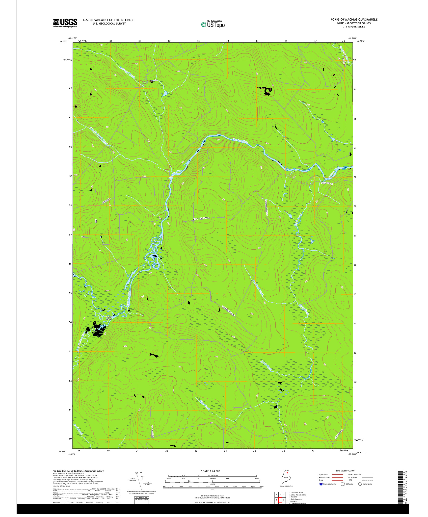 USGS US TOPO 7.5-MINUTE MAP FOR FORKS OF MACHIAS, ME 2018