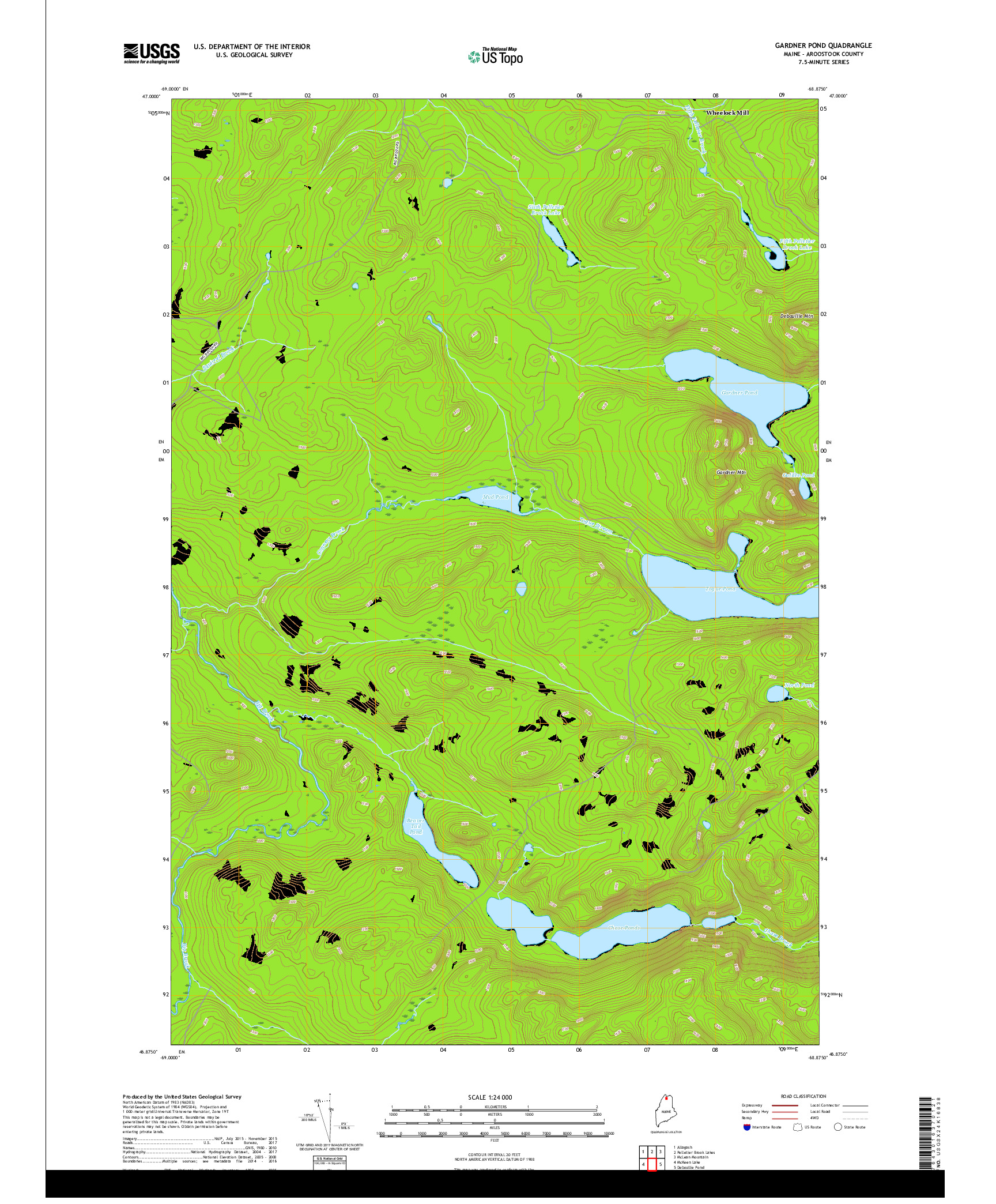 USGS US TOPO 7.5-MINUTE MAP FOR GARDNER POND, ME 2018