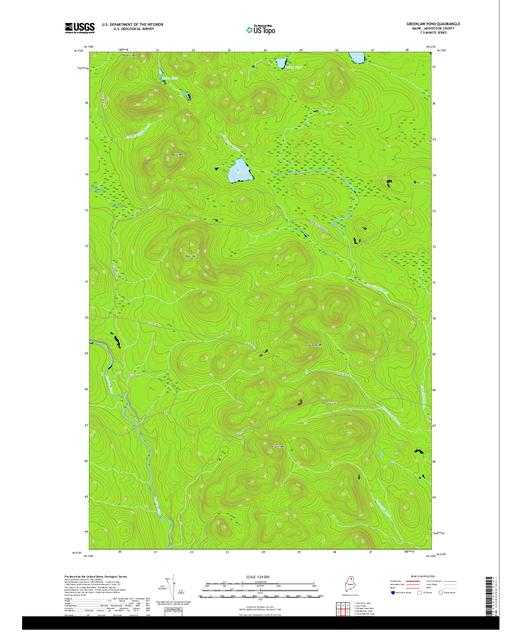 USGS US TOPO 7.5-MINUTE MAP FOR GREENLAW POND, ME 2018