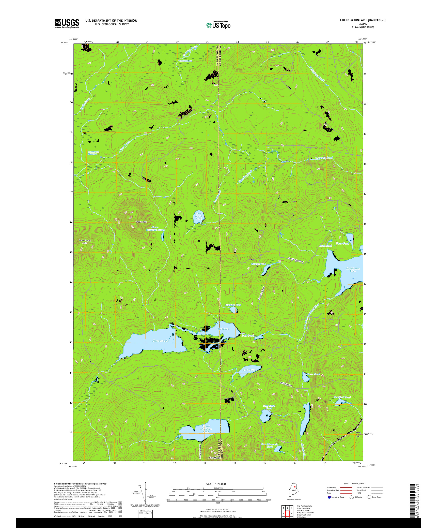 USGS US TOPO 7.5-MINUTE MAP FOR GREEN MOUNTAIN, ME 2018