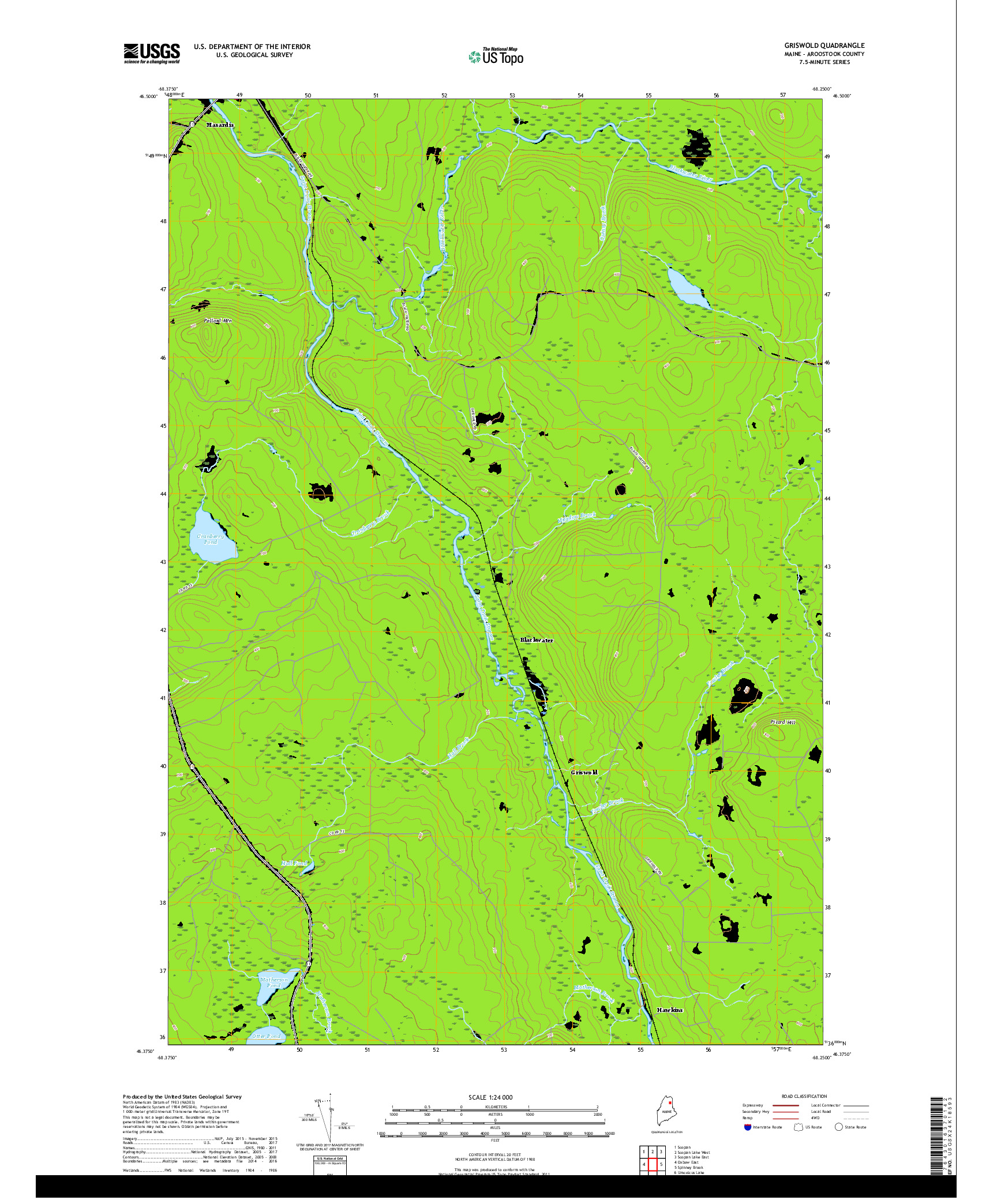 USGS US TOPO 7.5-MINUTE MAP FOR GRISWOLD, ME 2018