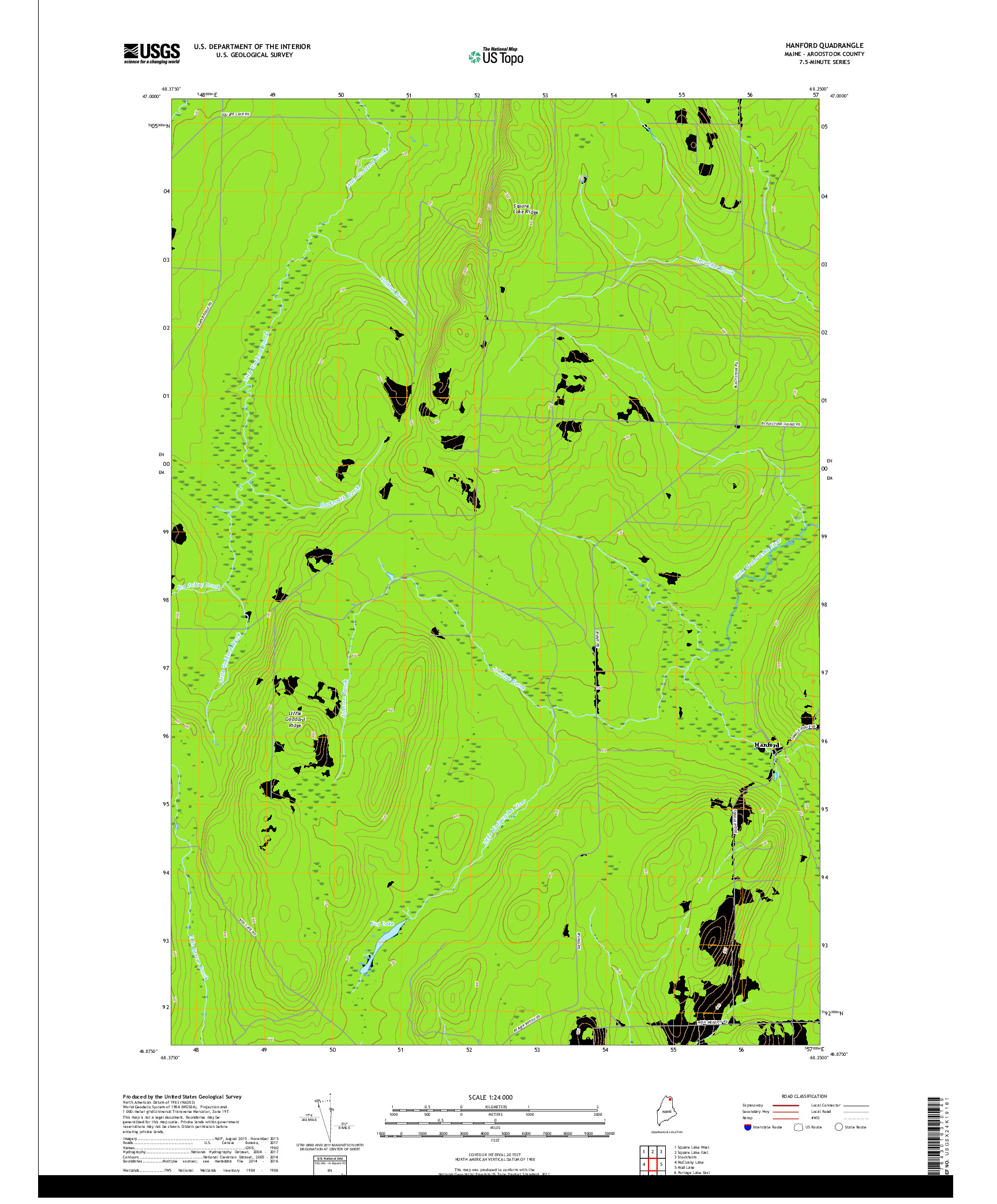 USGS US TOPO 7.5-MINUTE MAP FOR HANFORD, ME 2018