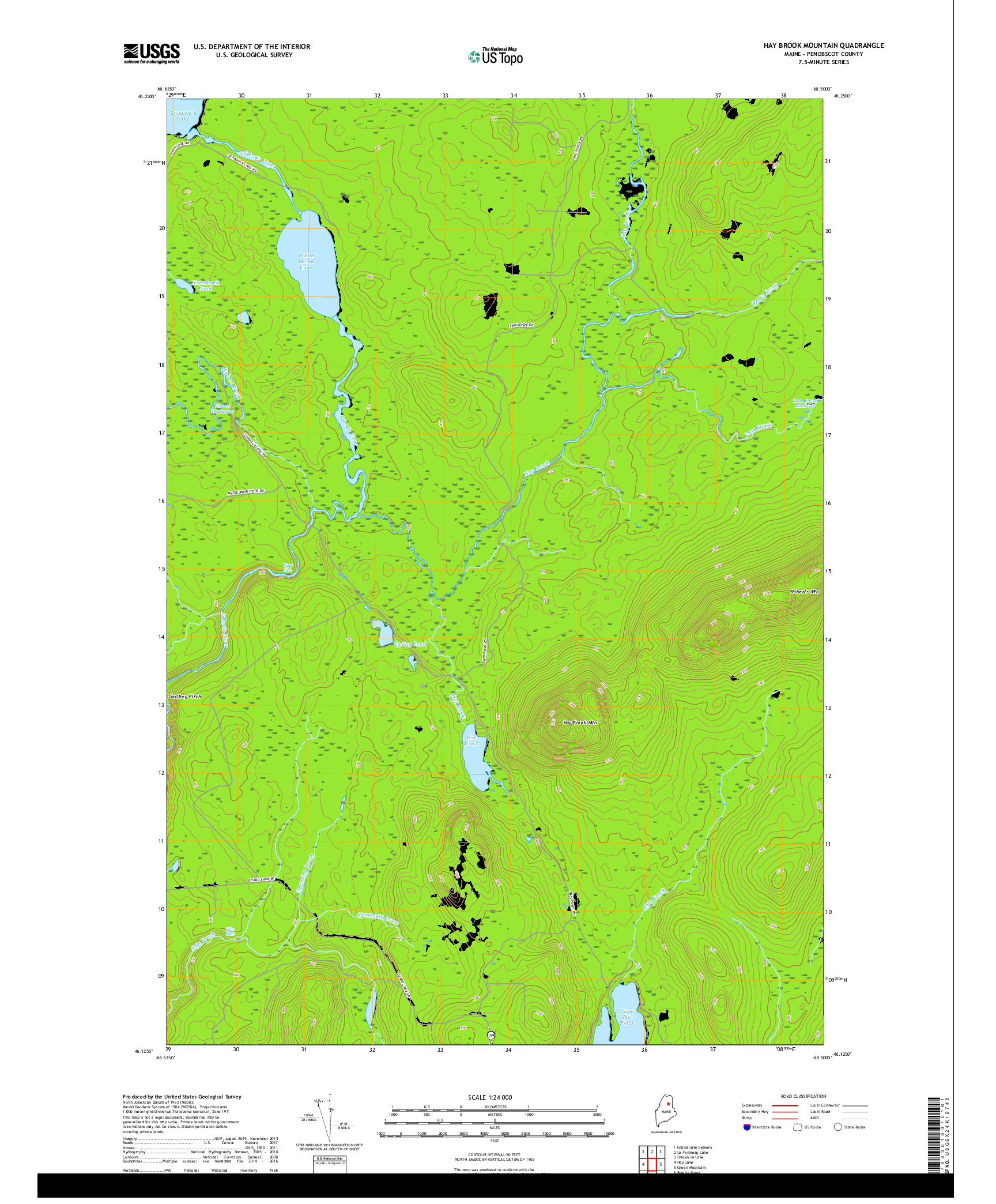 USGS US TOPO 7.5-MINUTE MAP FOR HAY BROOK MOUNTAIN, ME 2018