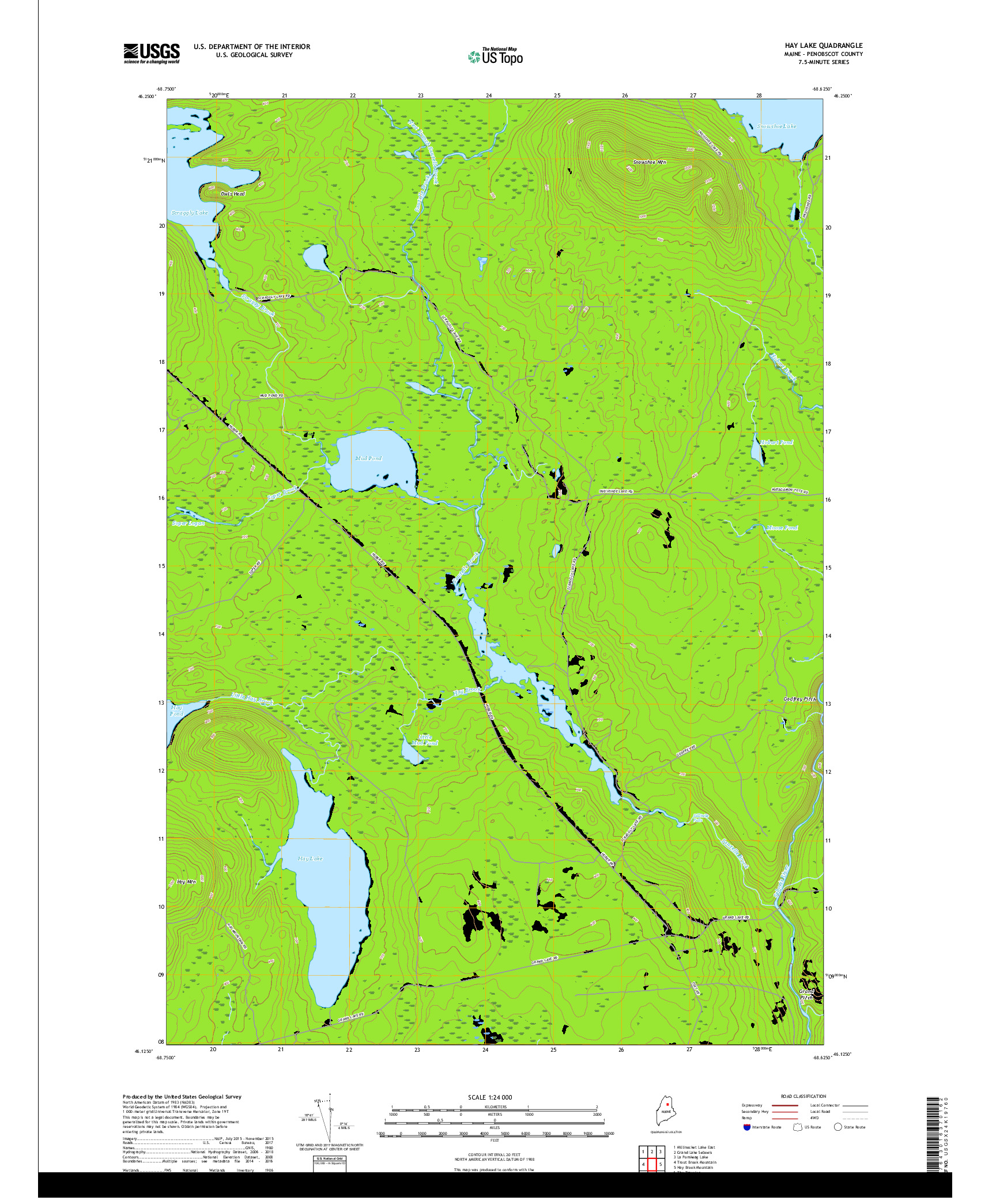 USGS US TOPO 7.5-MINUTE MAP FOR HAY LAKE, ME 2018