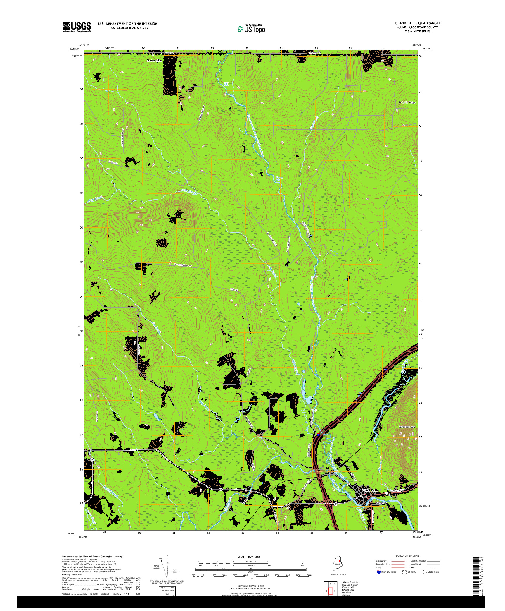 USGS US TOPO 7.5-MINUTE MAP FOR ISLAND FALLS, ME 2018