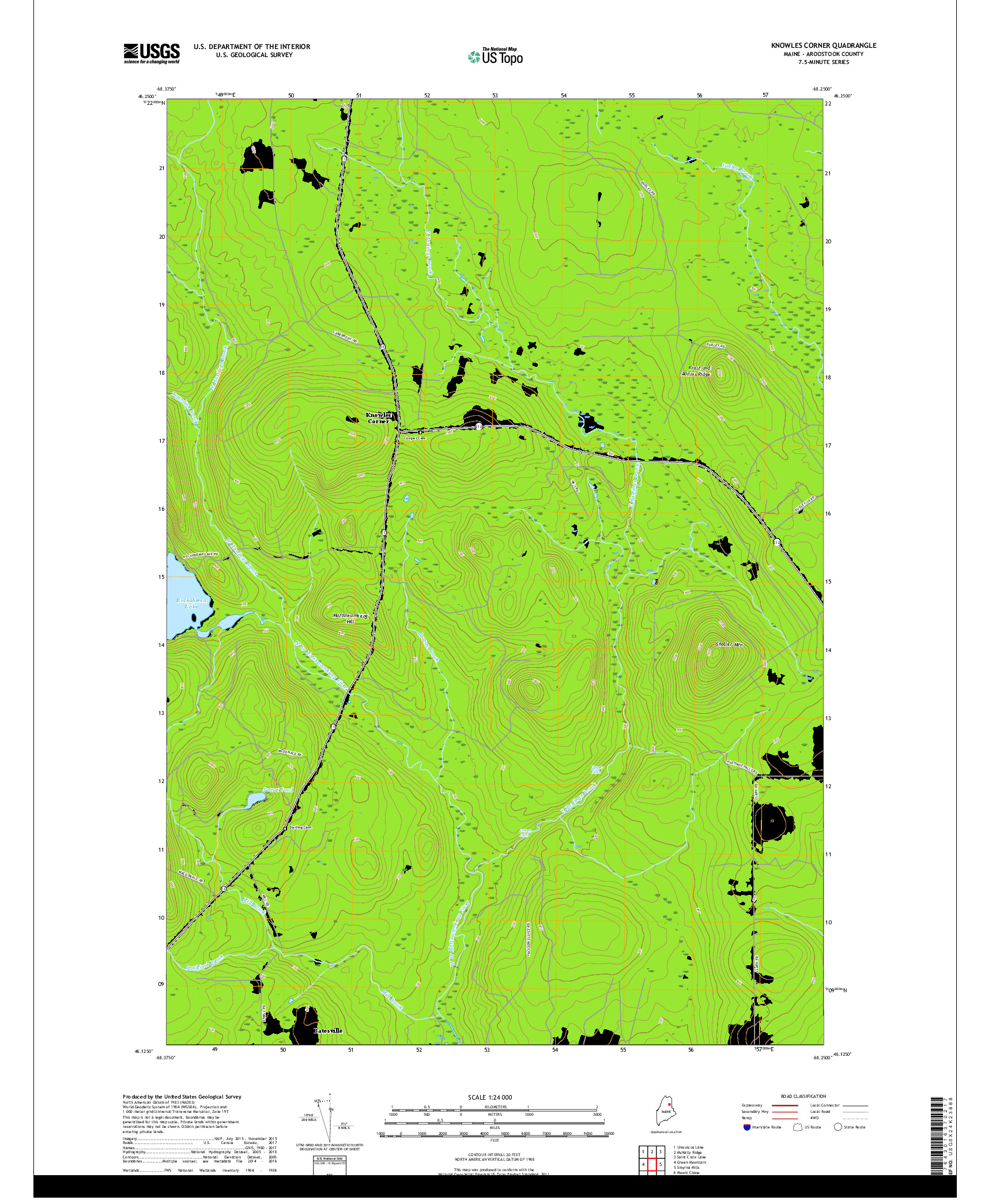 USGS US TOPO 7.5-MINUTE MAP FOR KNOWLES CORNER, ME 2018