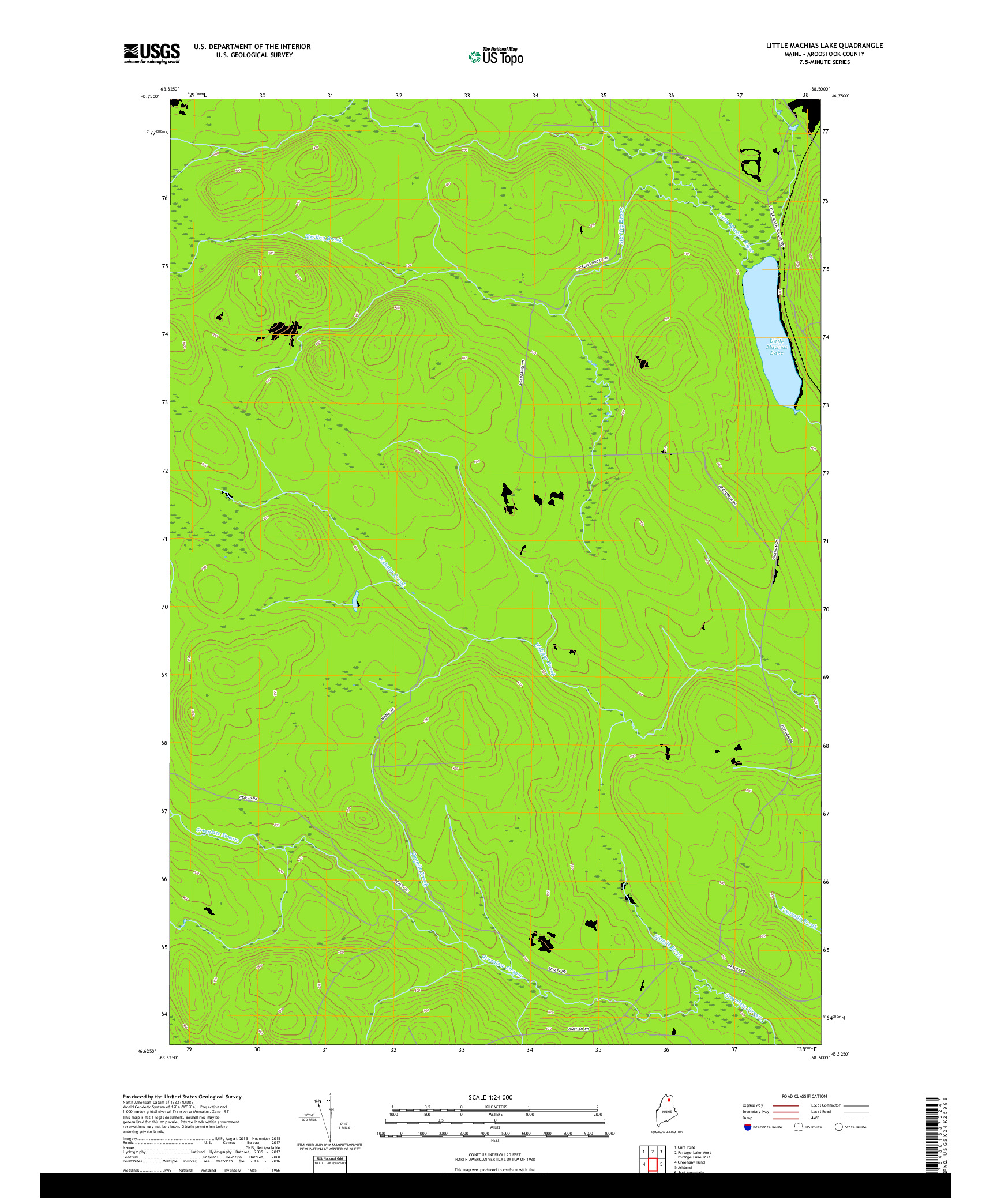 USGS US TOPO 7.5-MINUTE MAP FOR LITTLE MACHIAS LAKE, ME 2018
