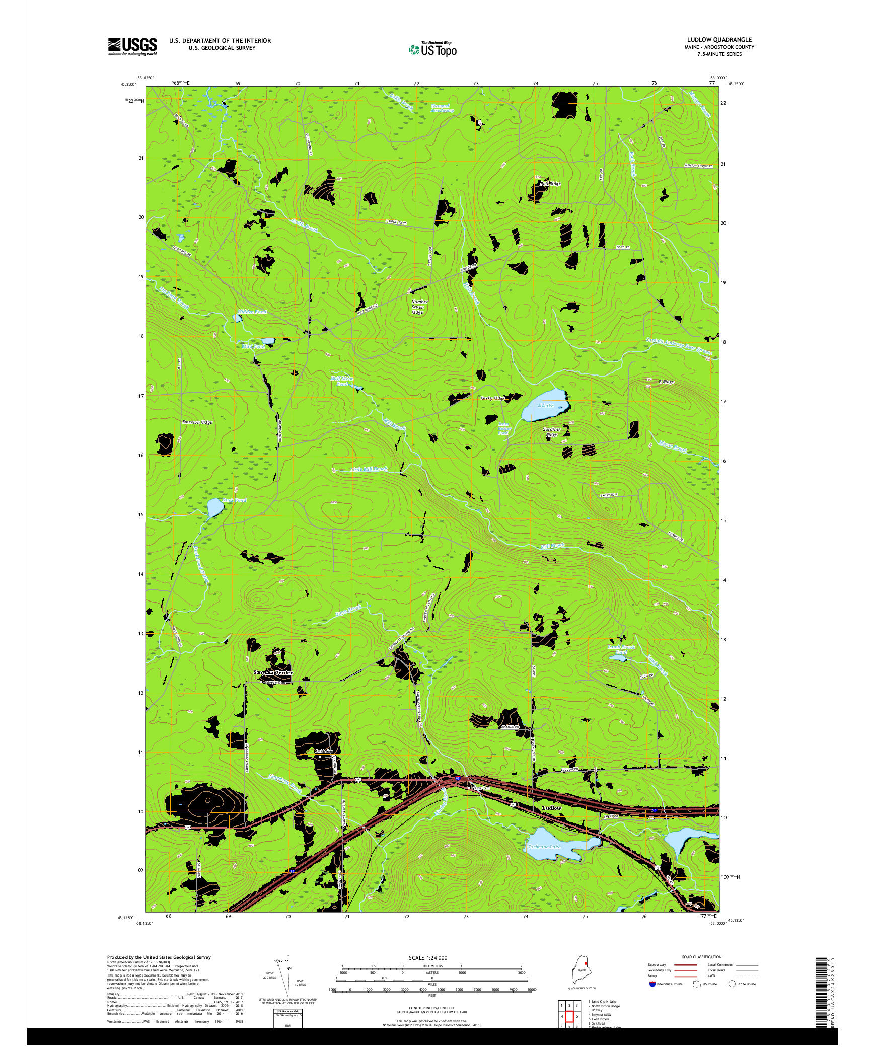 USGS US TOPO 7.5-MINUTE MAP FOR LUDLOW, ME 2018