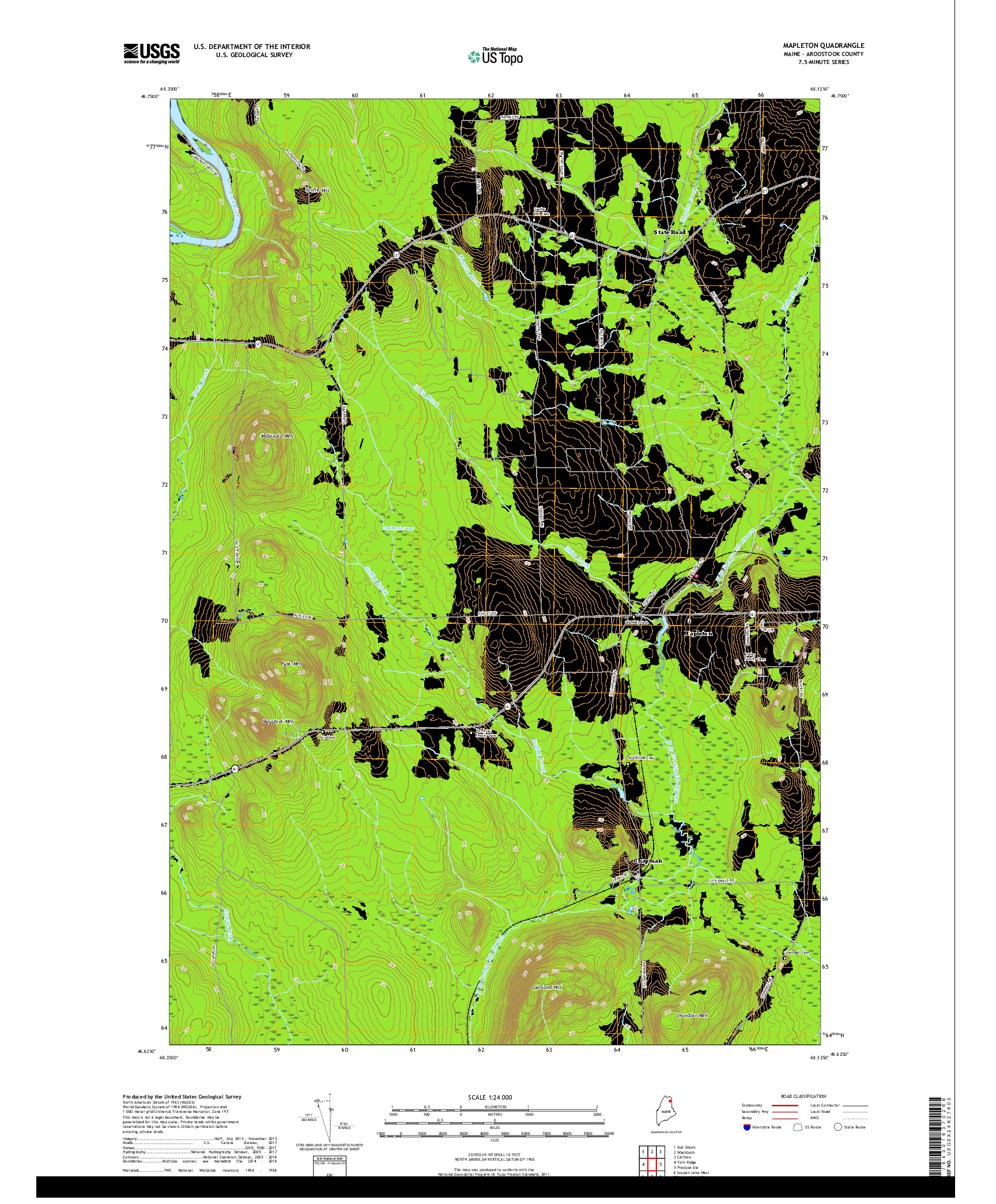 USGS US TOPO 7.5-MINUTE MAP FOR MAPLETON, ME 2018