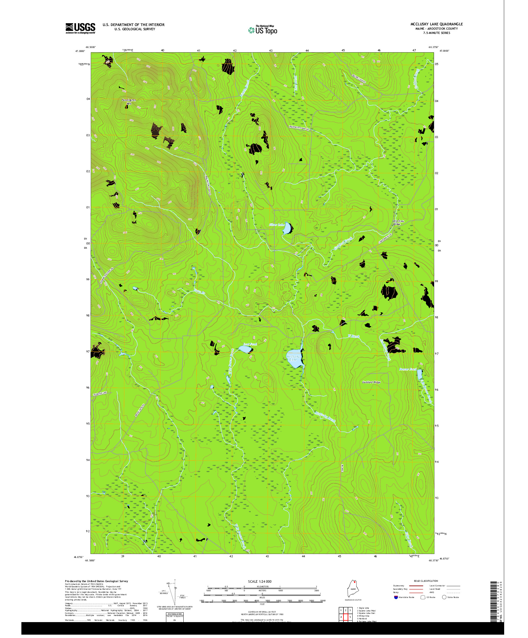 USGS US TOPO 7.5-MINUTE MAP FOR MCCLUSKY LAKE, ME 2018