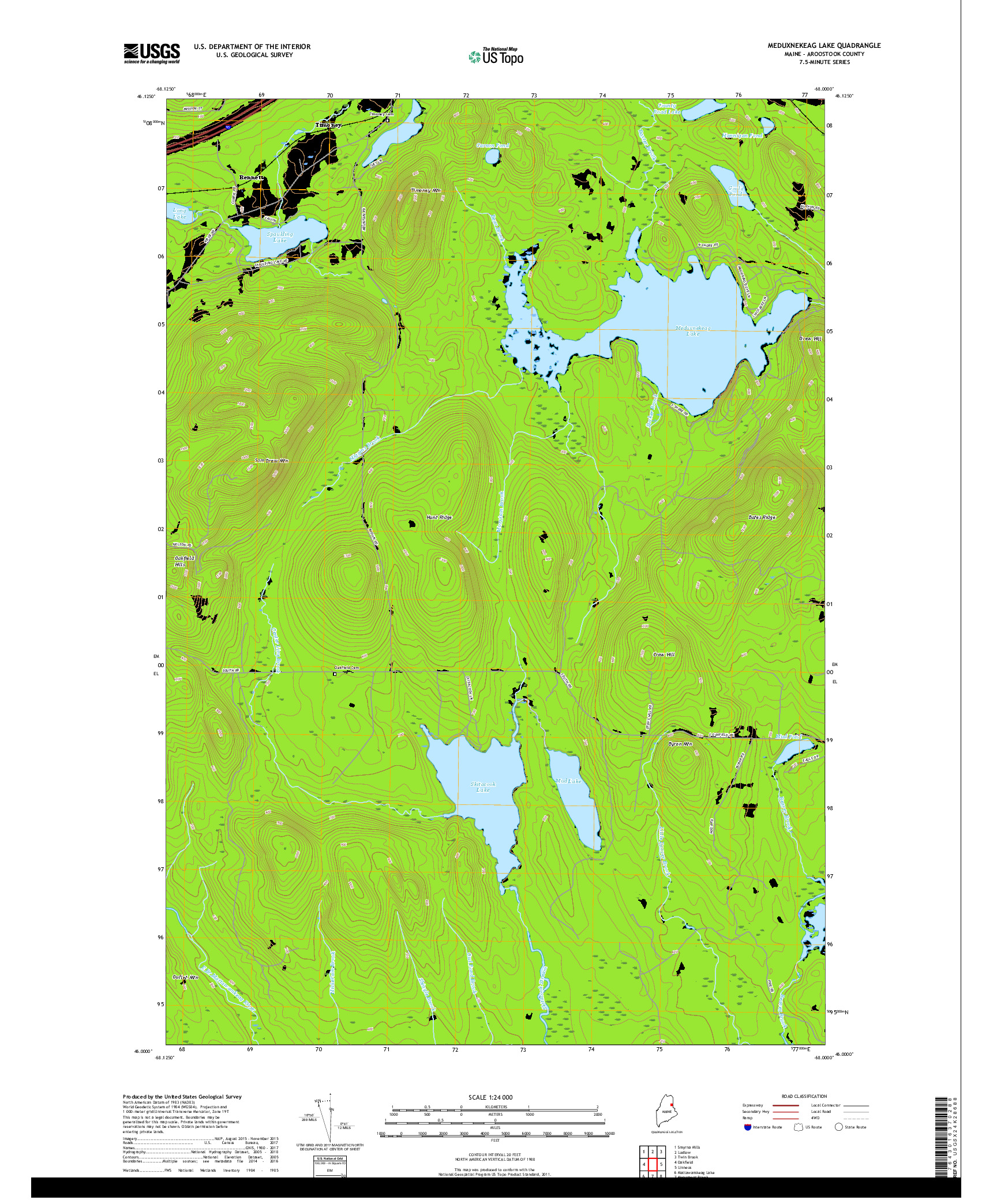 USGS US TOPO 7.5-MINUTE MAP FOR MEDUXNEKEAG LAKE, ME 2018