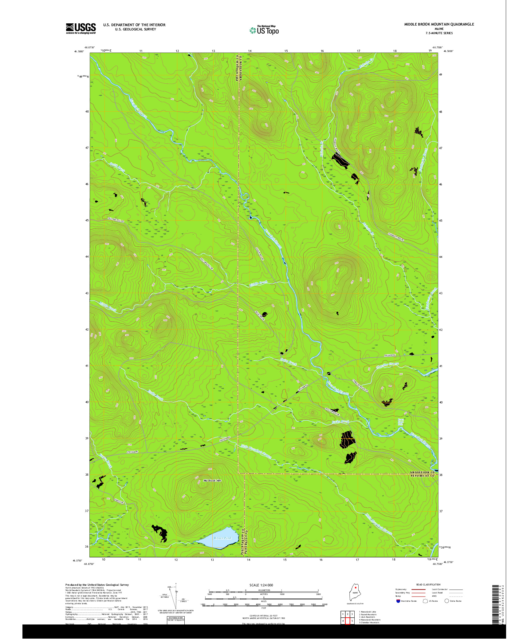 USGS US TOPO 7.5-MINUTE MAP FOR MIDDLE BROOK MOUNTAIN, ME 2018