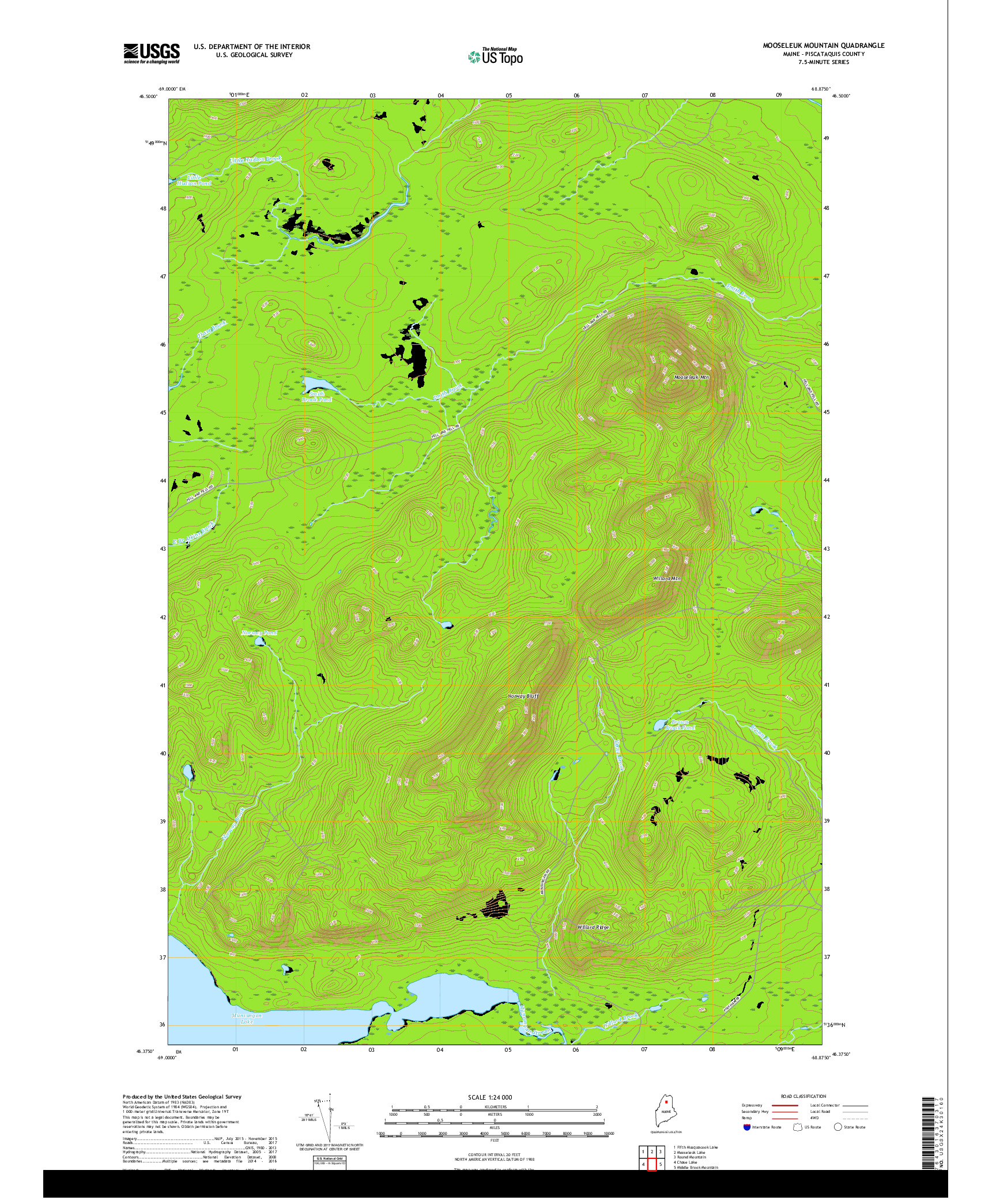 USGS US TOPO 7.5-MINUTE MAP FOR MOOSELEUK MOUNTAIN, ME 2018