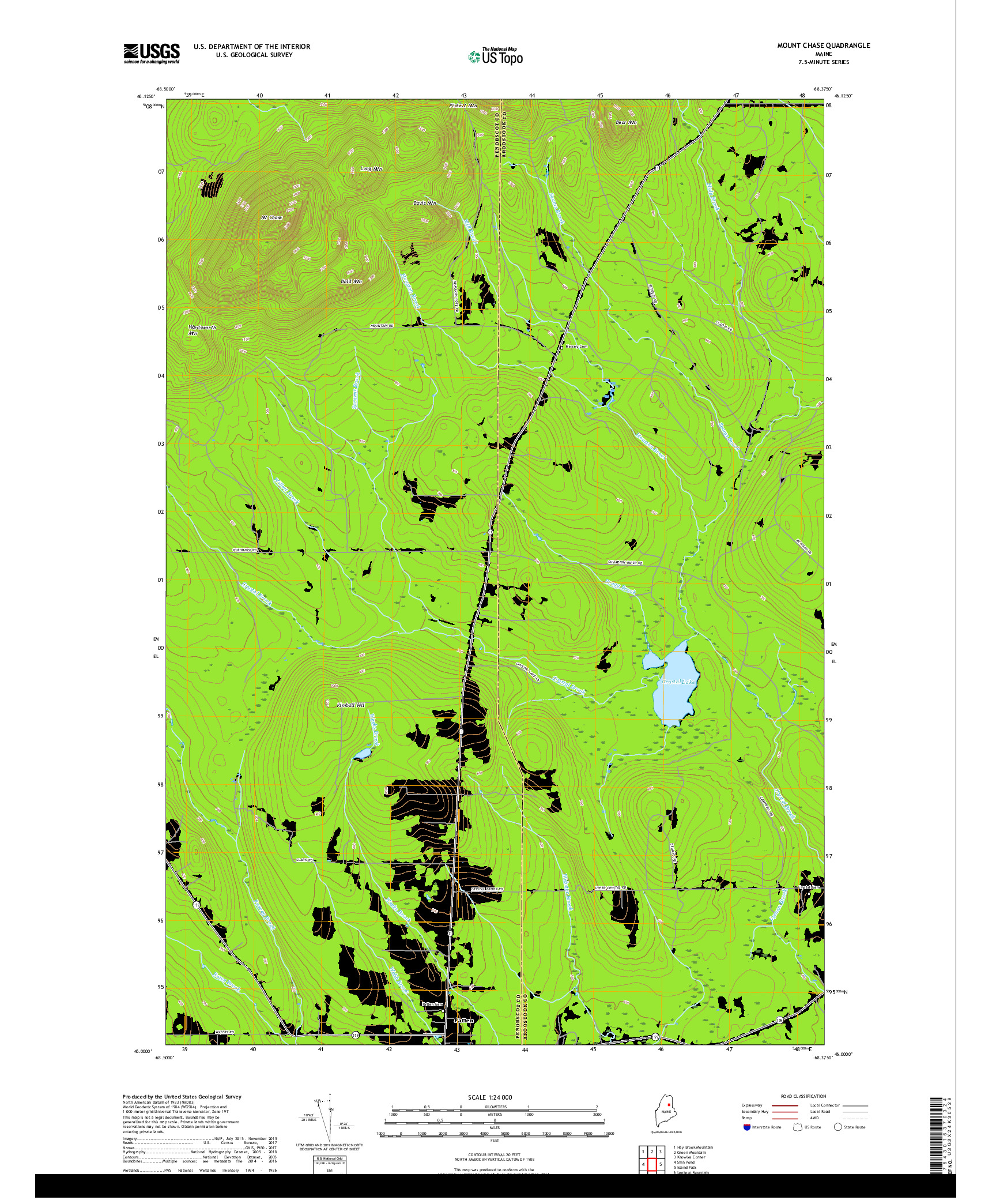 USGS US TOPO 7.5-MINUTE MAP FOR MOUNT CHASE, ME 2018